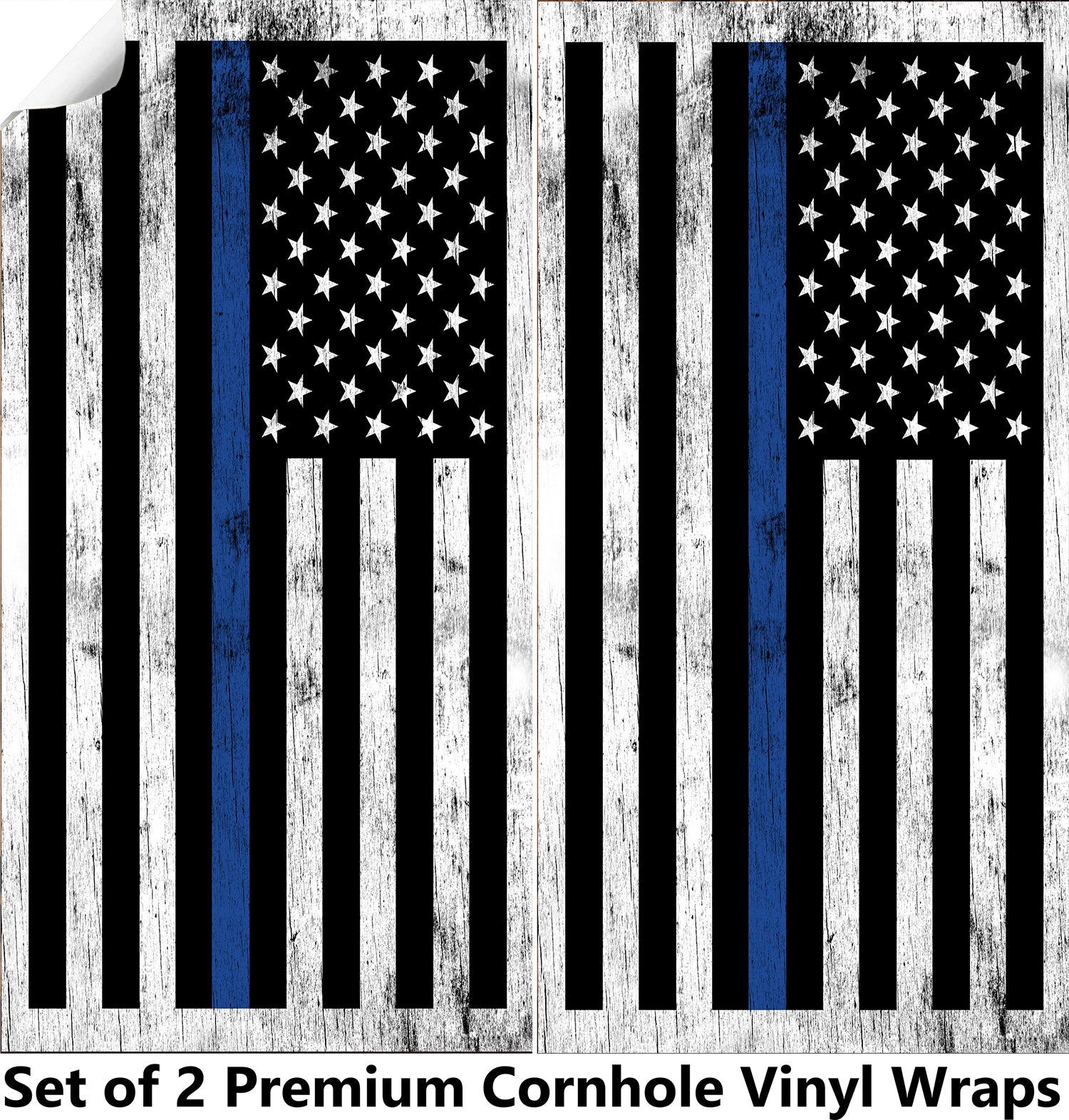 Blue Lines Wood Cornhole Boards Wraps (Set of 2)