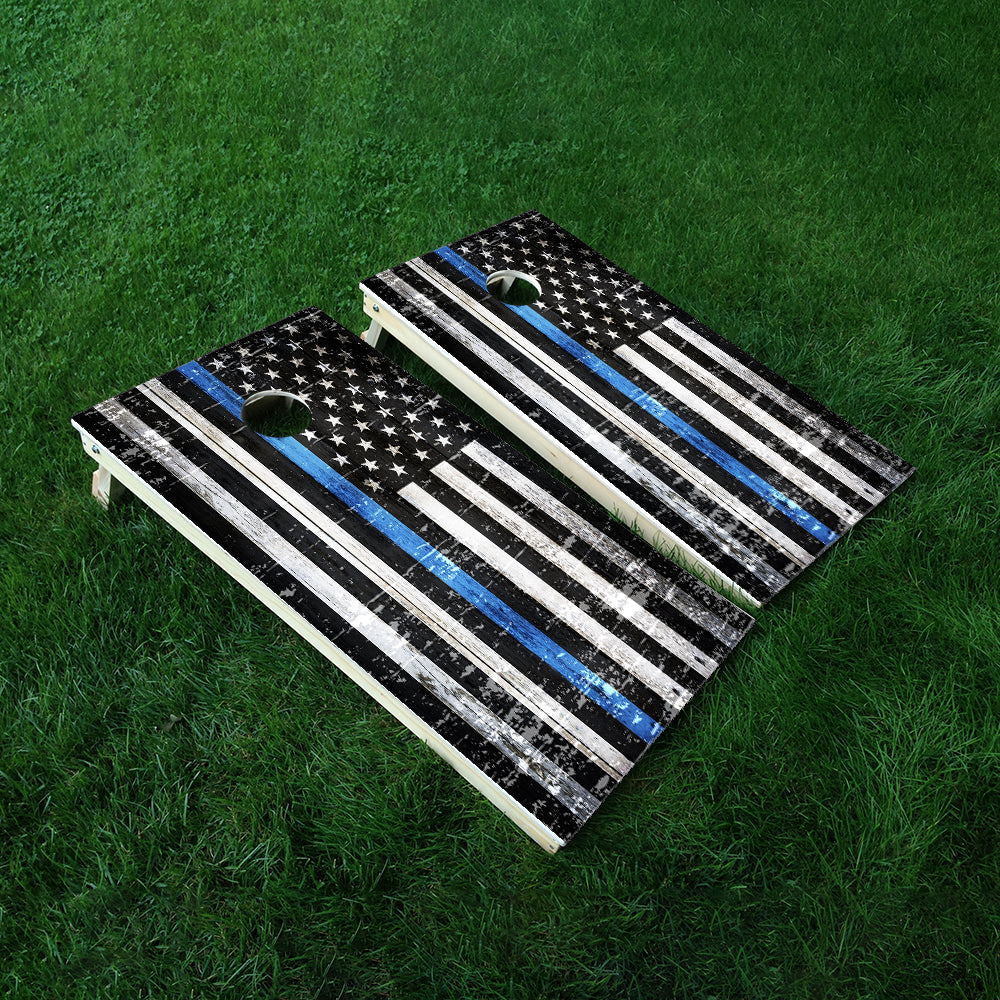 Blue Lines Rustic Cornhole Boards Wraps (Set of 2)