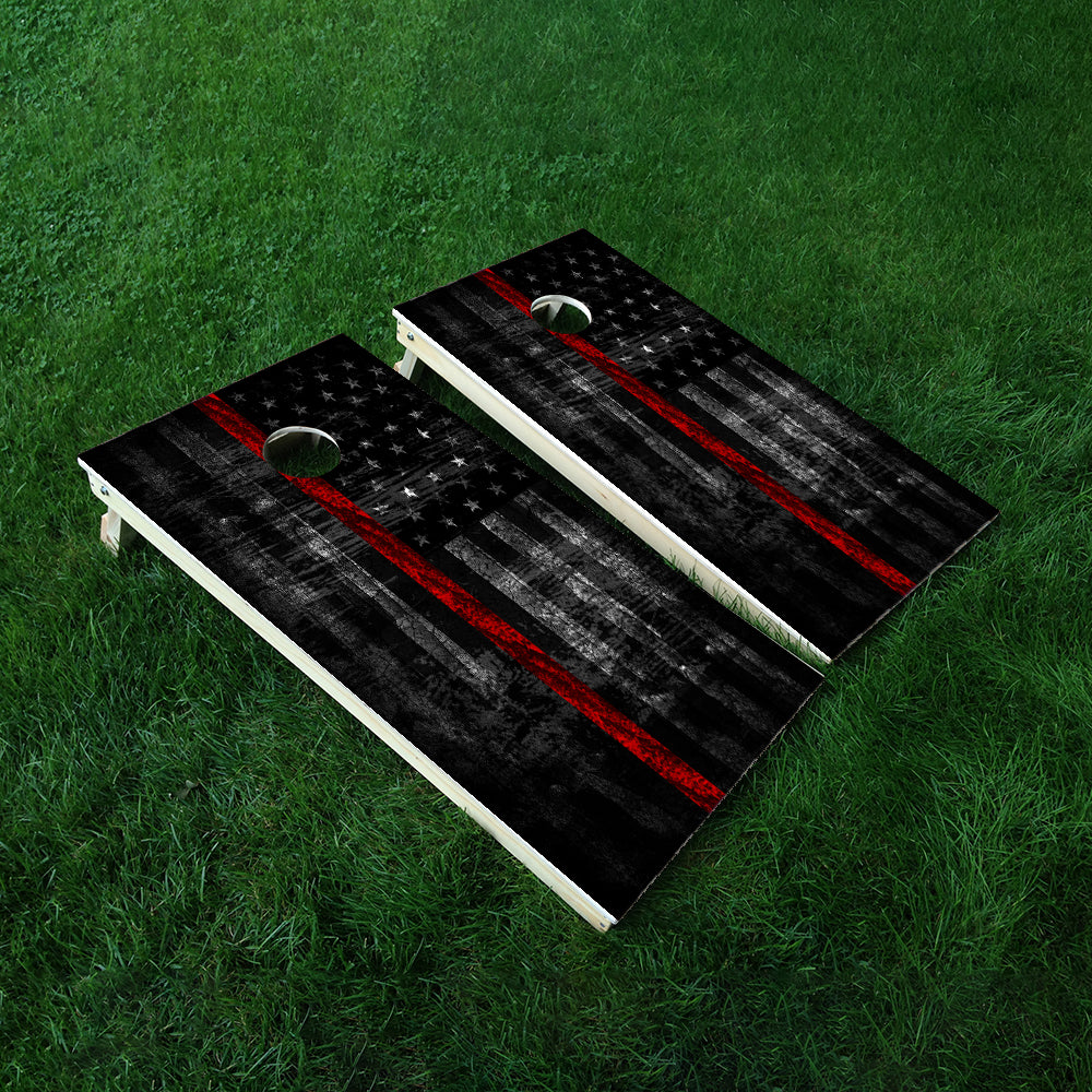 Dark Red Lines Cornhole Boards Wraps (Set of 2)