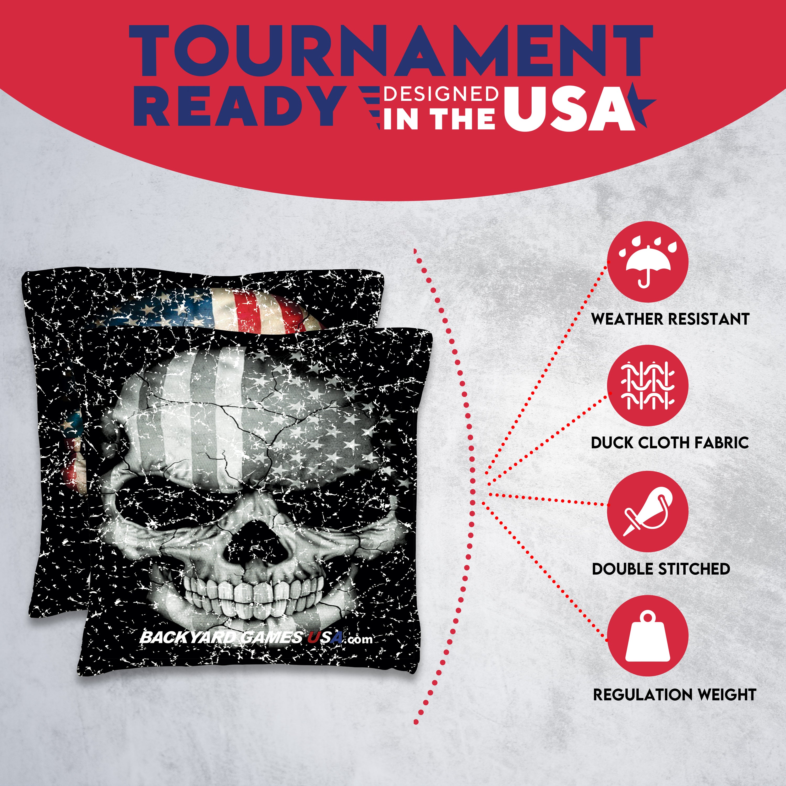 Red Grey Skull Cornhole Bags