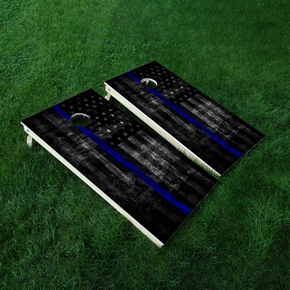 Dark Blue Lines Cornhole Boards Wraps (Set of 2)