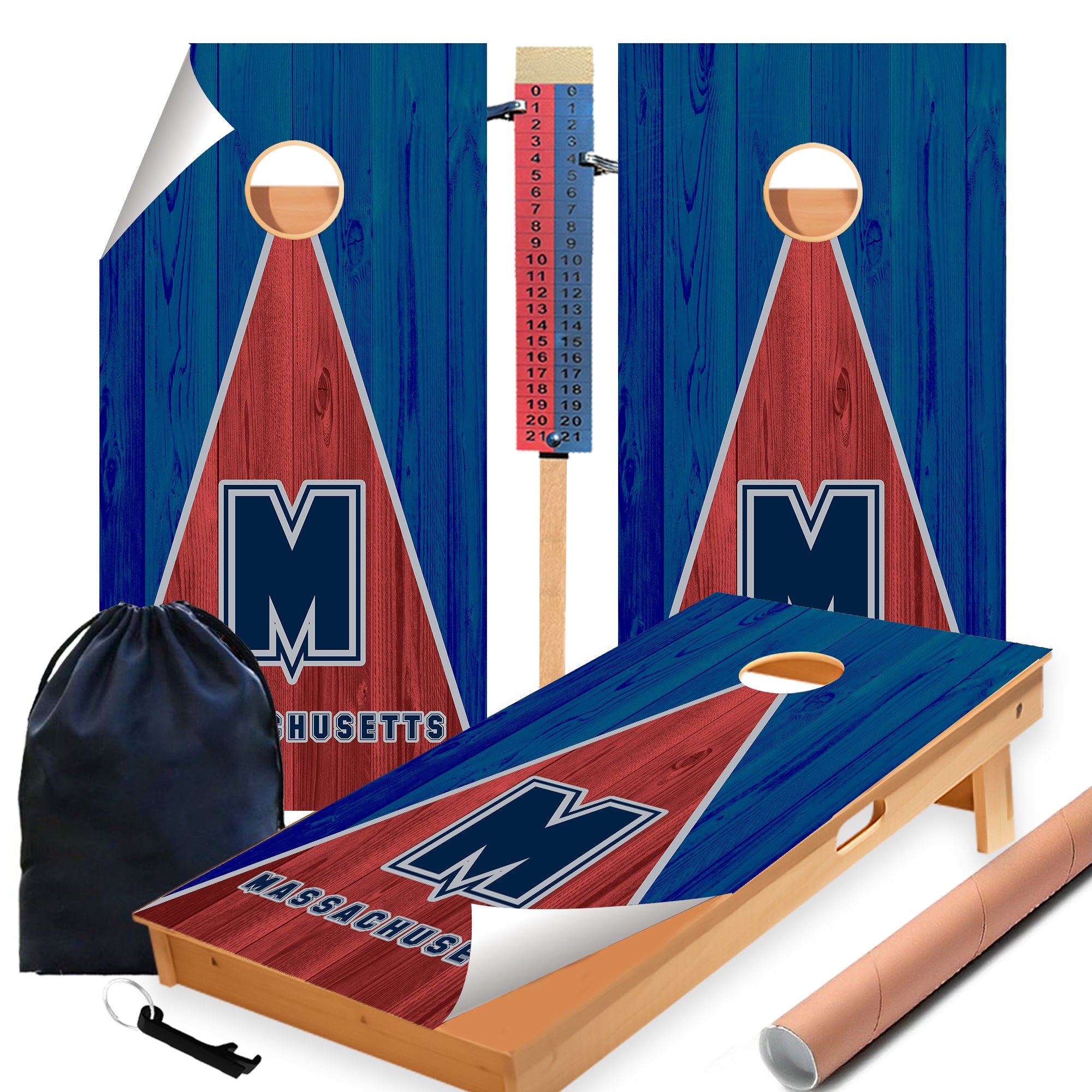 Massachusetts Football Cornhole Boards Wraps (Set of 2)