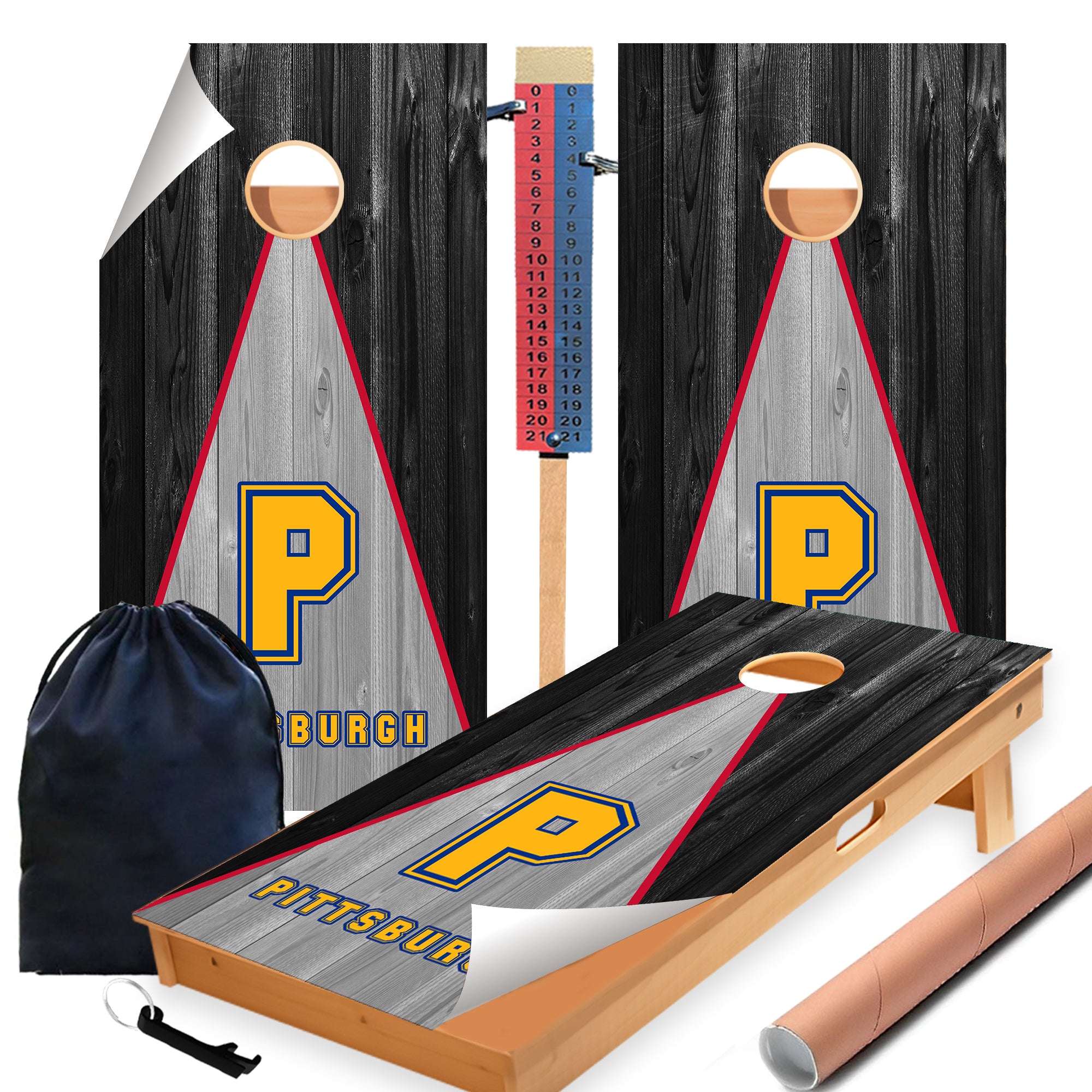 Pittsburgh Football Cornhole Boards Wraps (Set of 2)