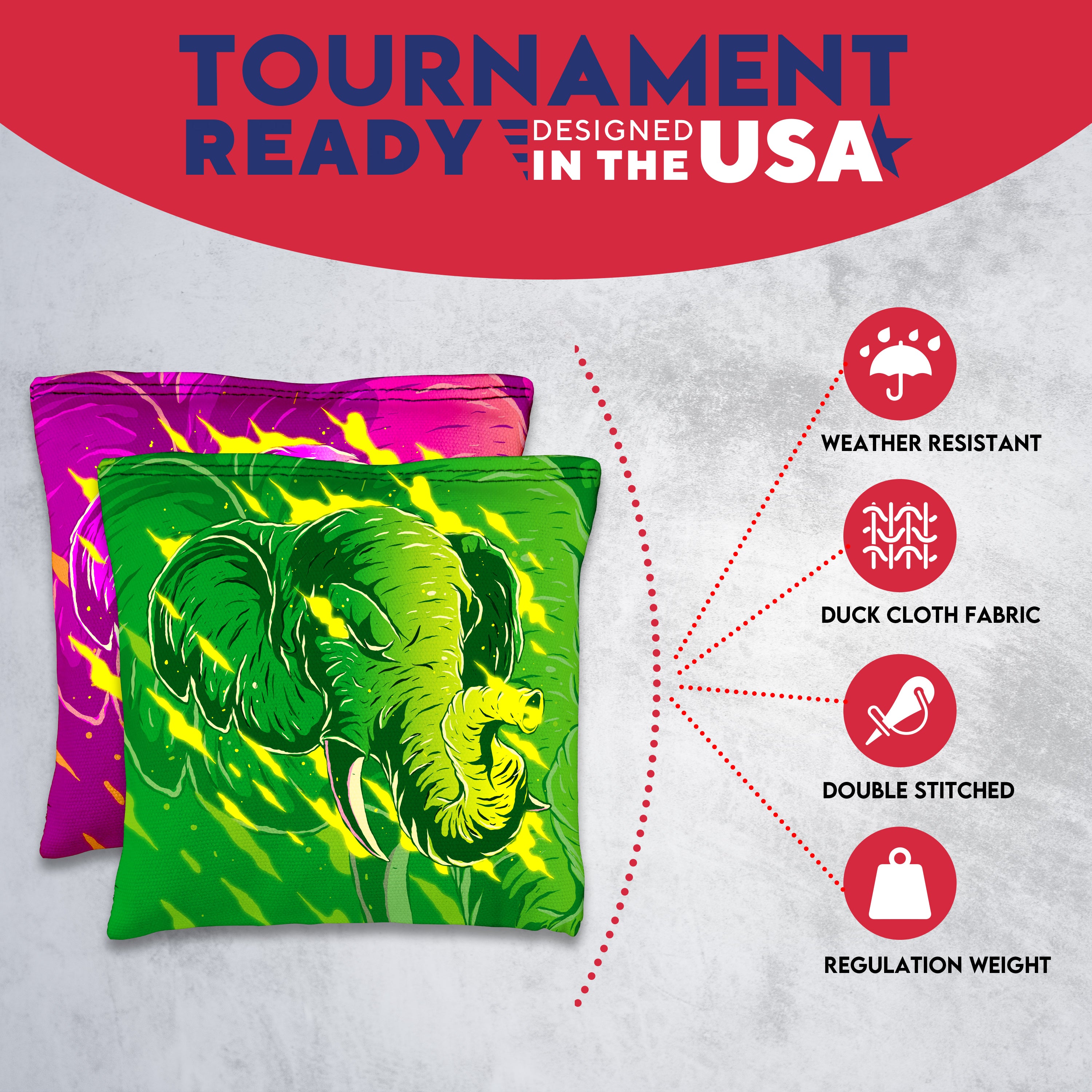 Purple Green Elephant Cornhole Bags