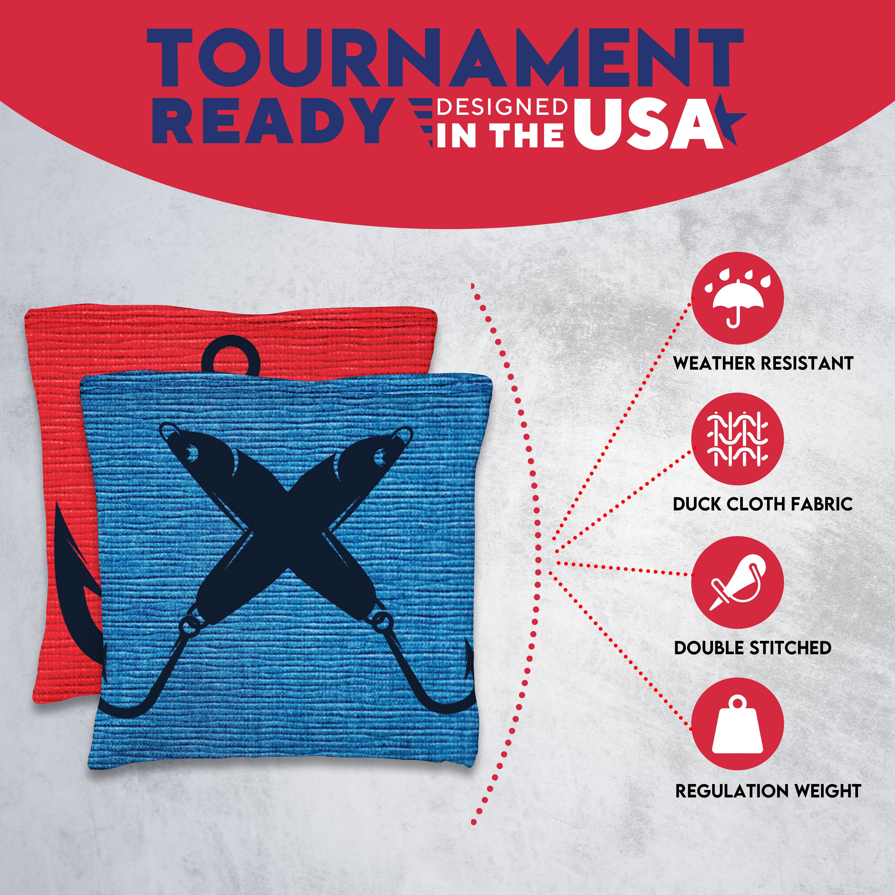 Red Blue Hooks Cornhole Bags