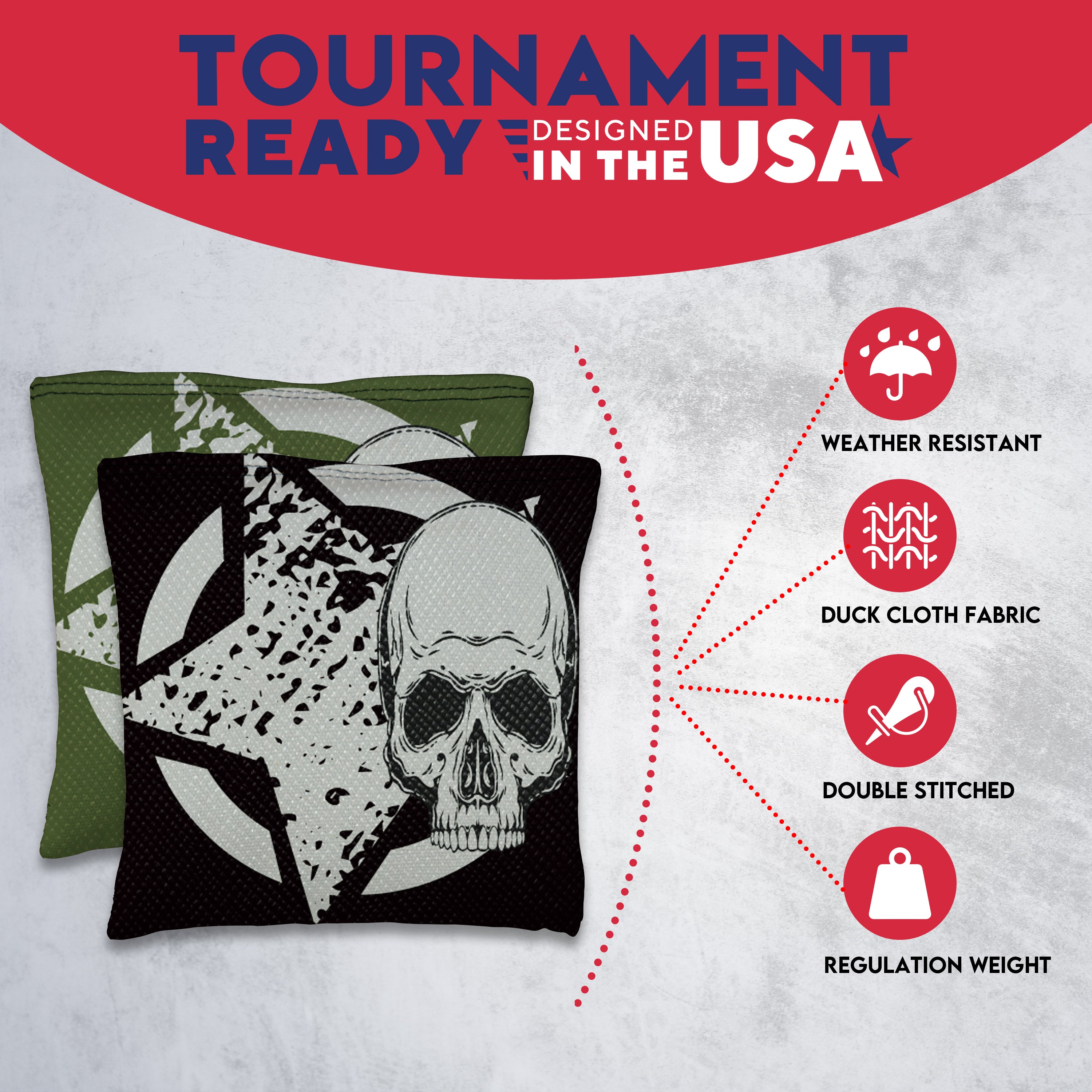 Black Green Star Skull Cornhole Bags