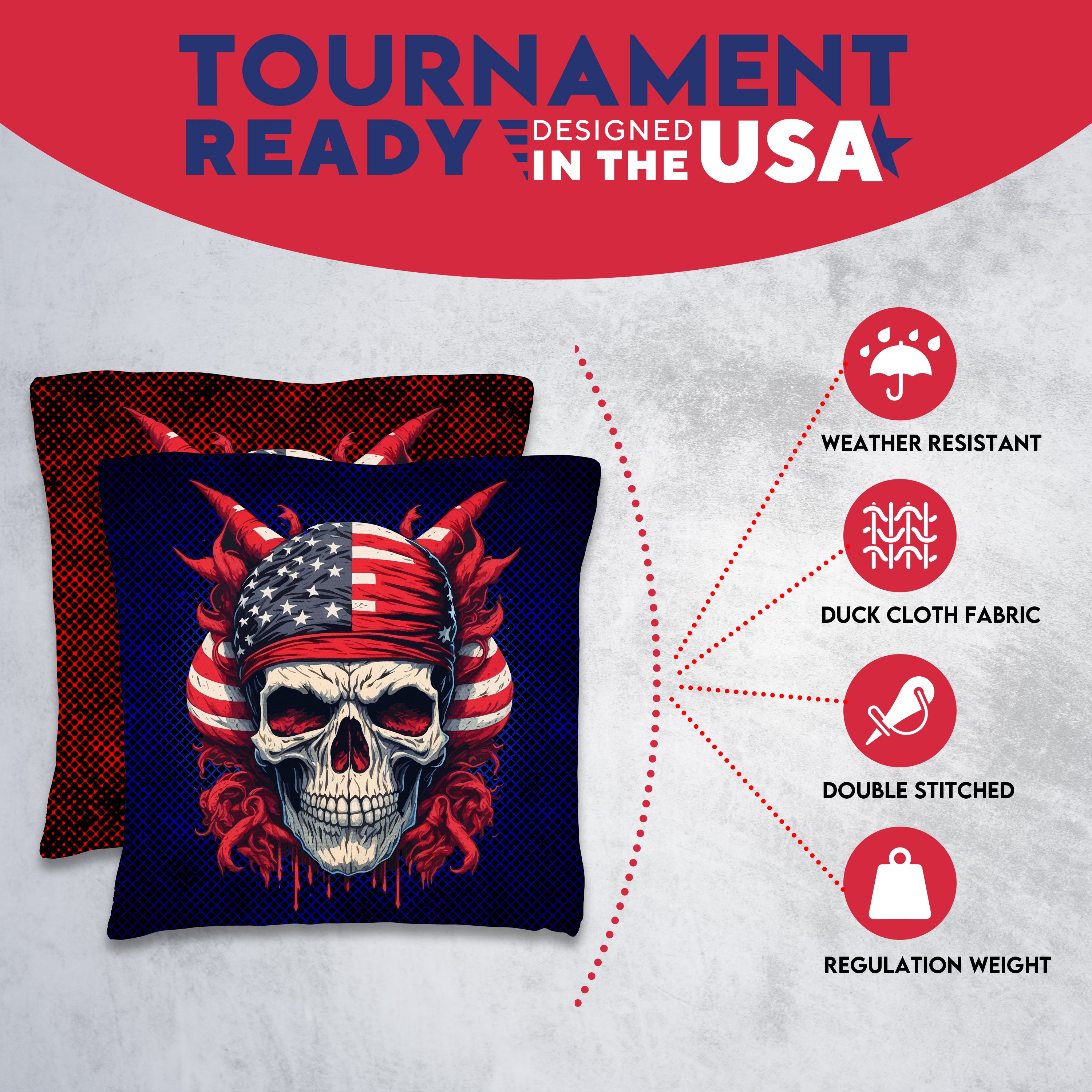 Skull Red Blue Cornhole Bags