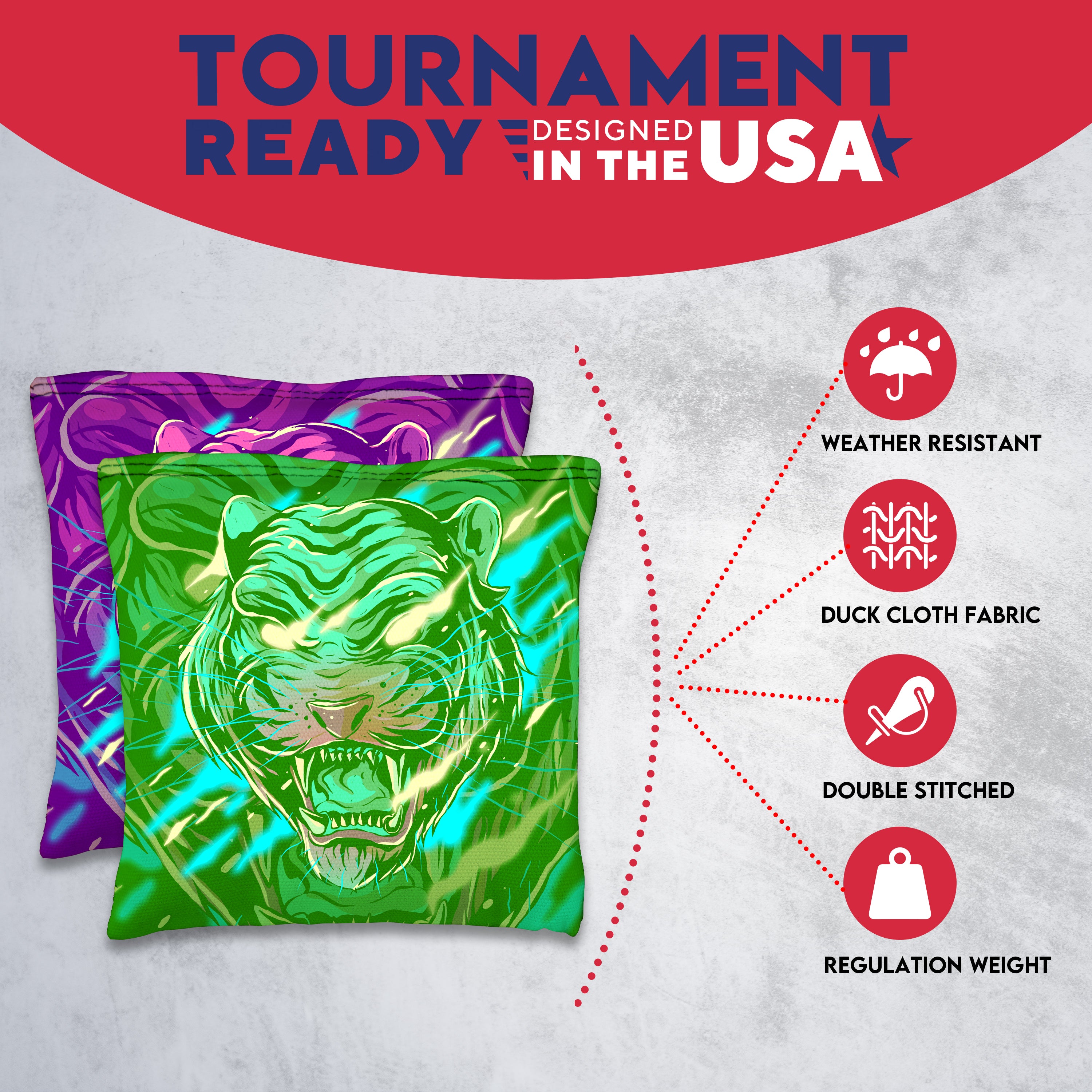 Purple Green Tiger Cornhole Bags