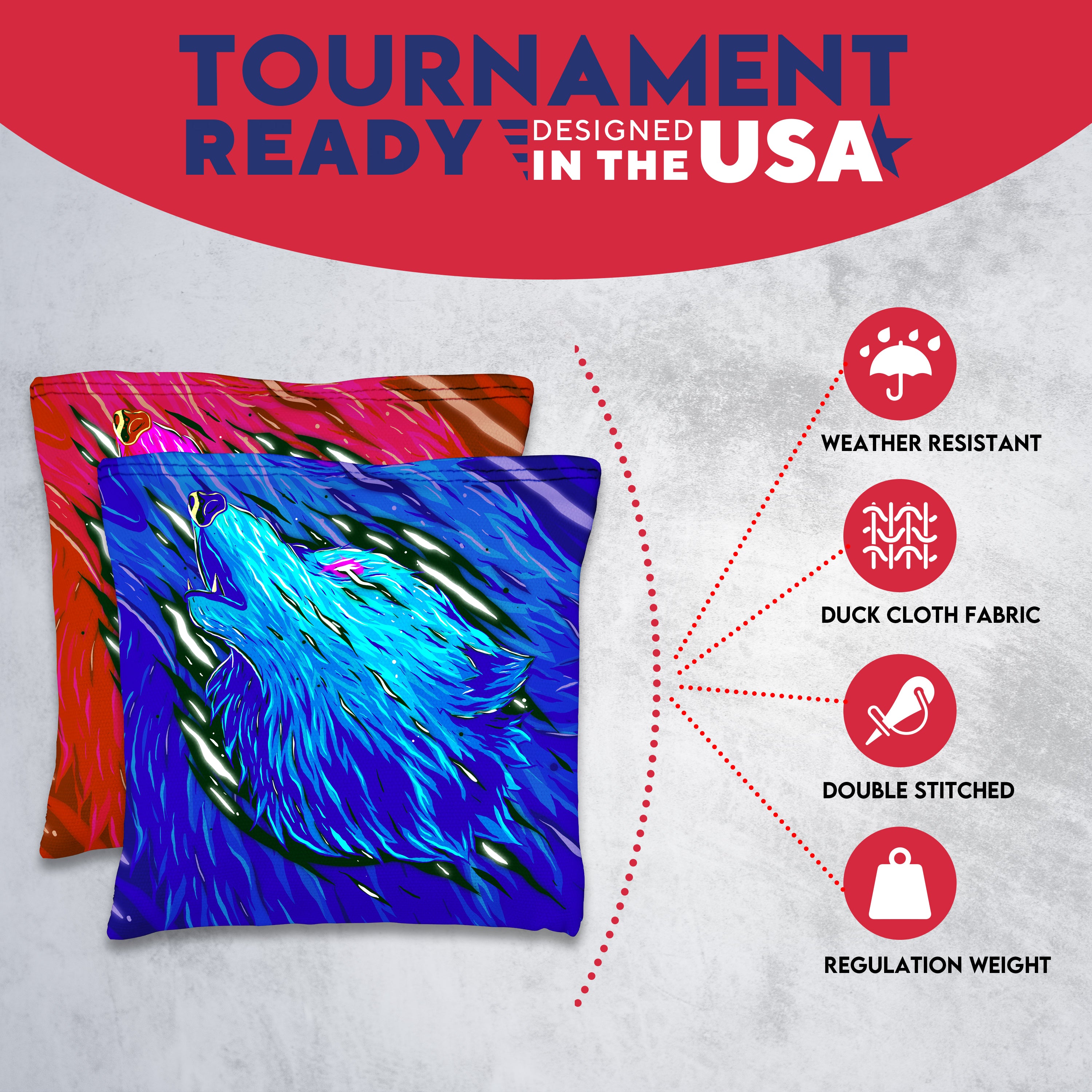 Blue Pink Wolf Cornhole Bags