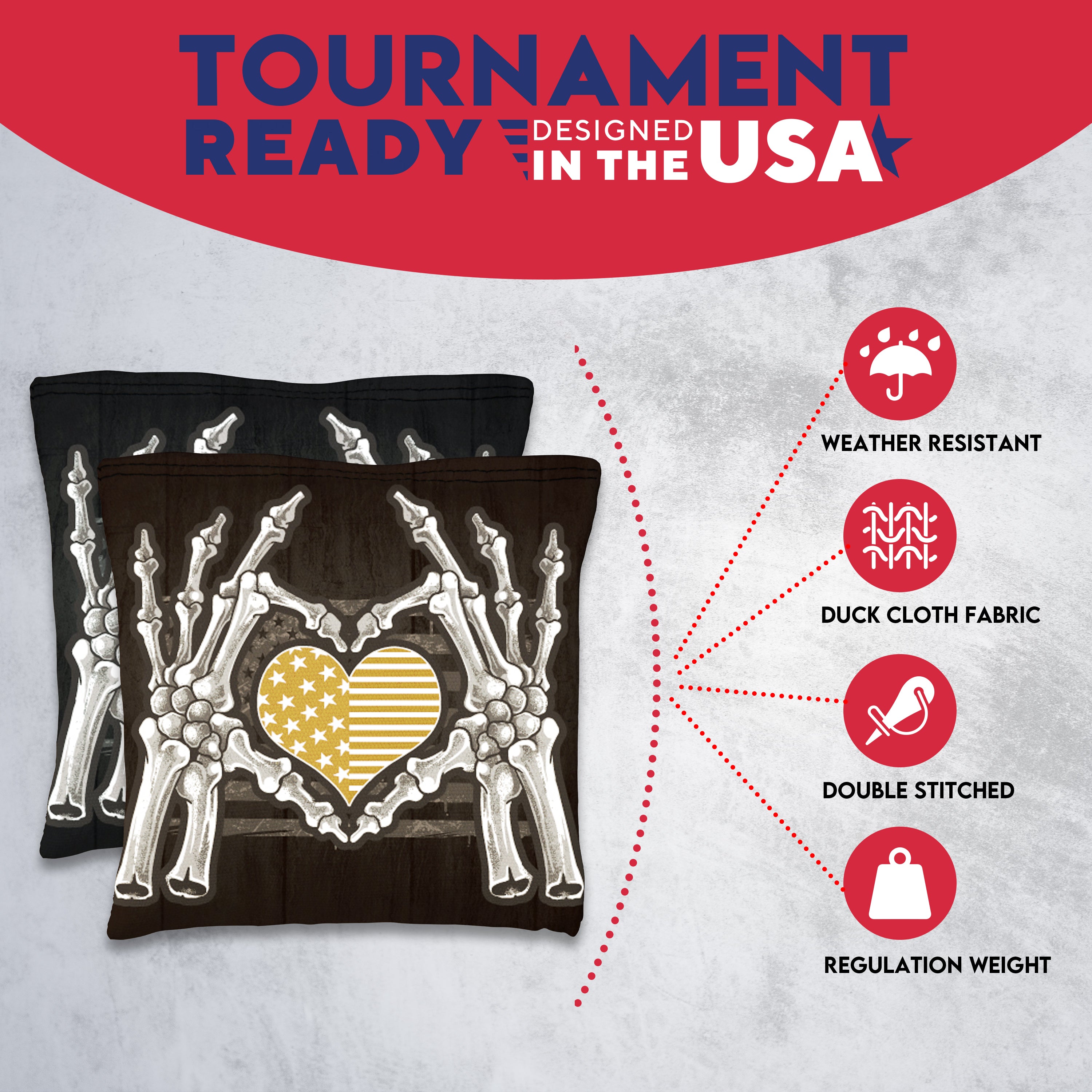 Bone Hand Heart Flag Cornhole Bags