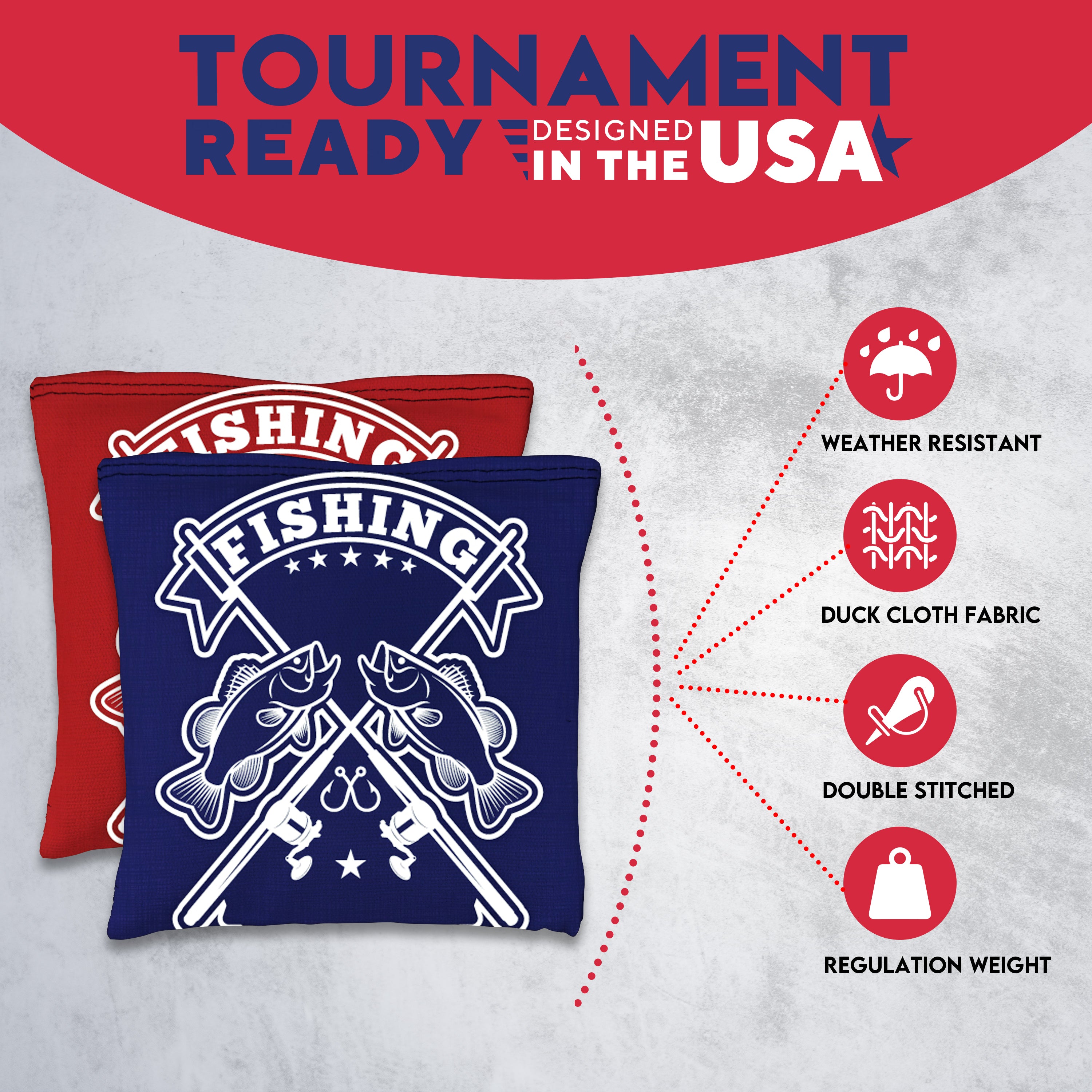Red Blue Fish Logo Cornhole Bags