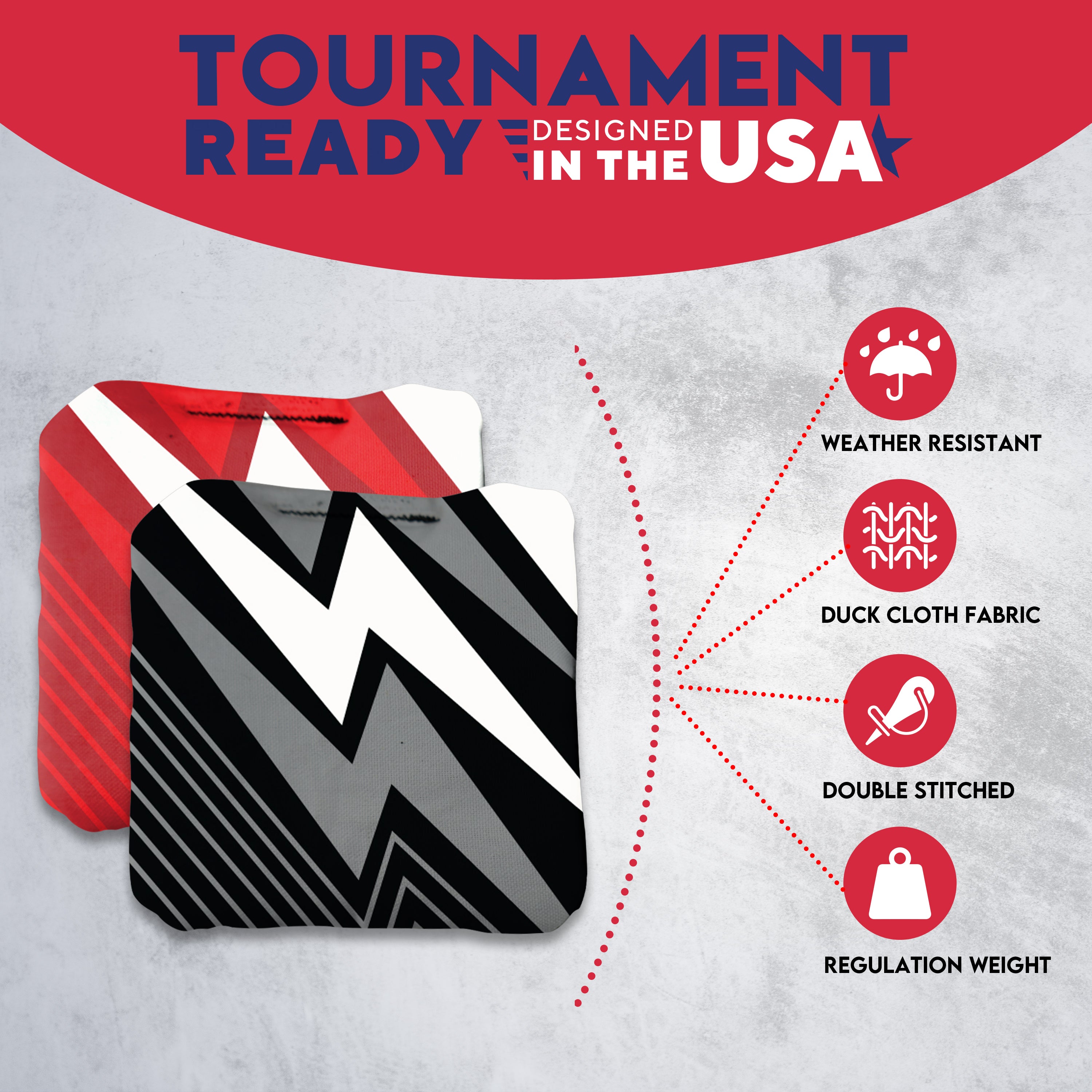 Red Black Zigzag Cornhole Bags - Set of 8