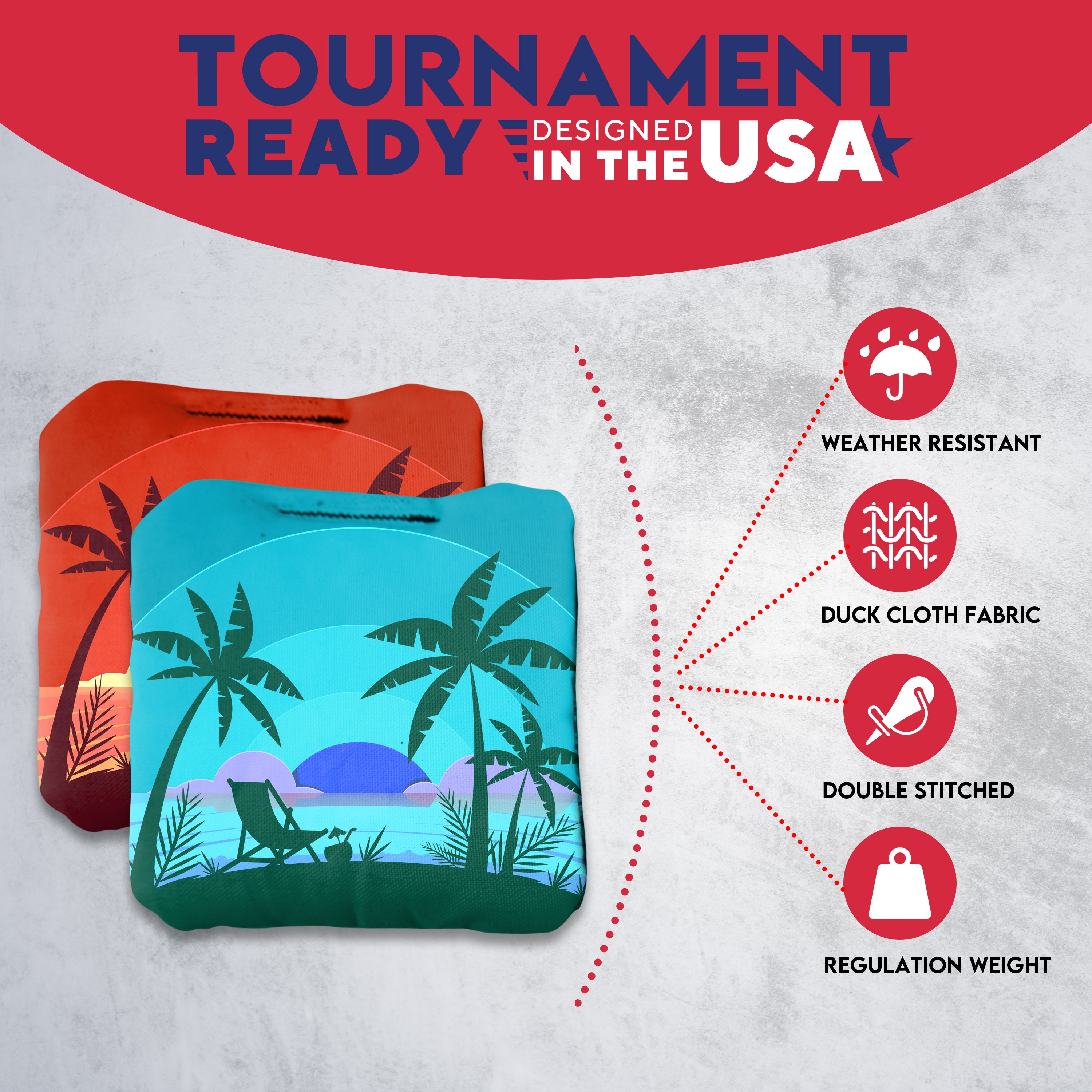 Red Blue Beach Chair Cornhole Bags - Set of 8