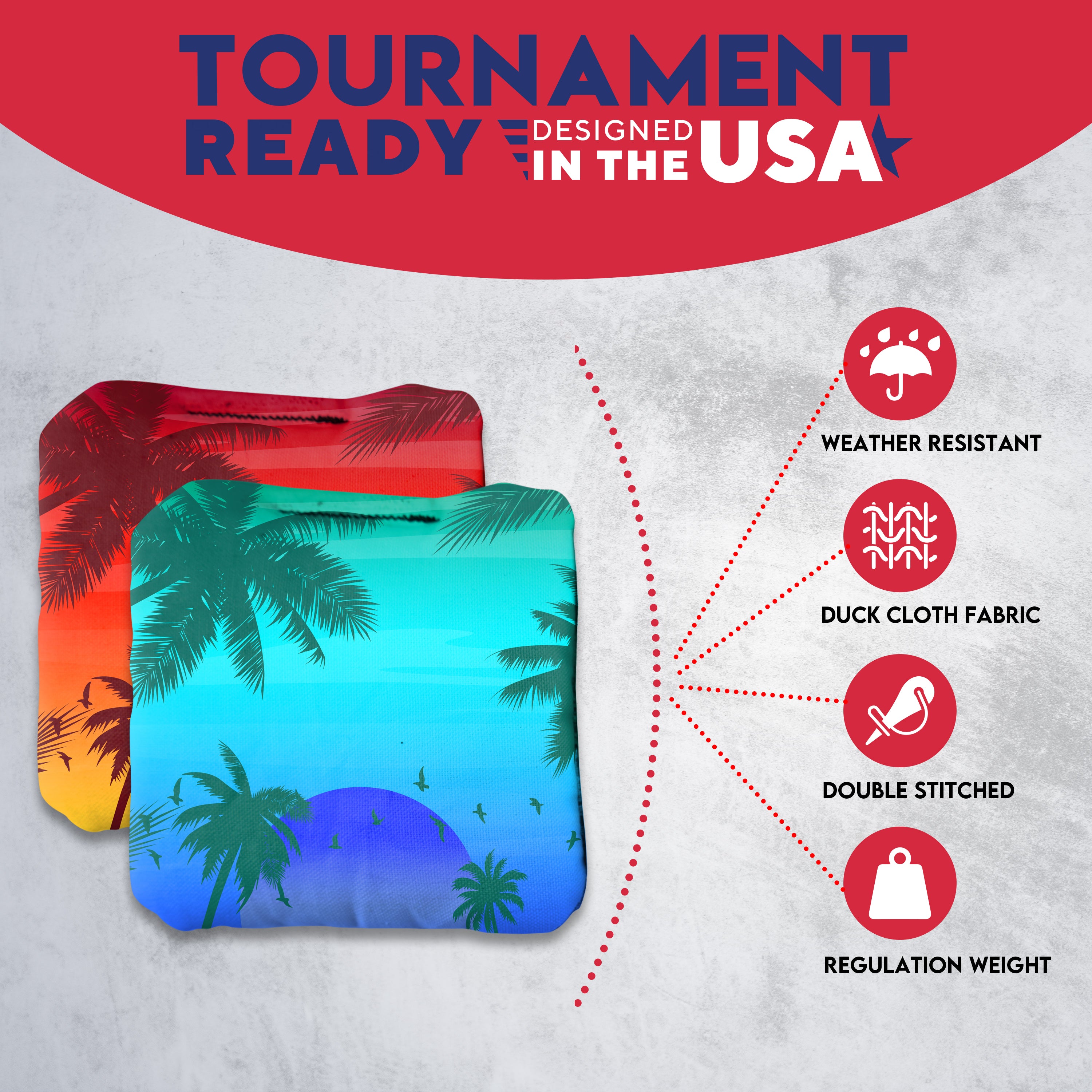 Red Blue Palm Sky Cornhole Bags - Set of 8