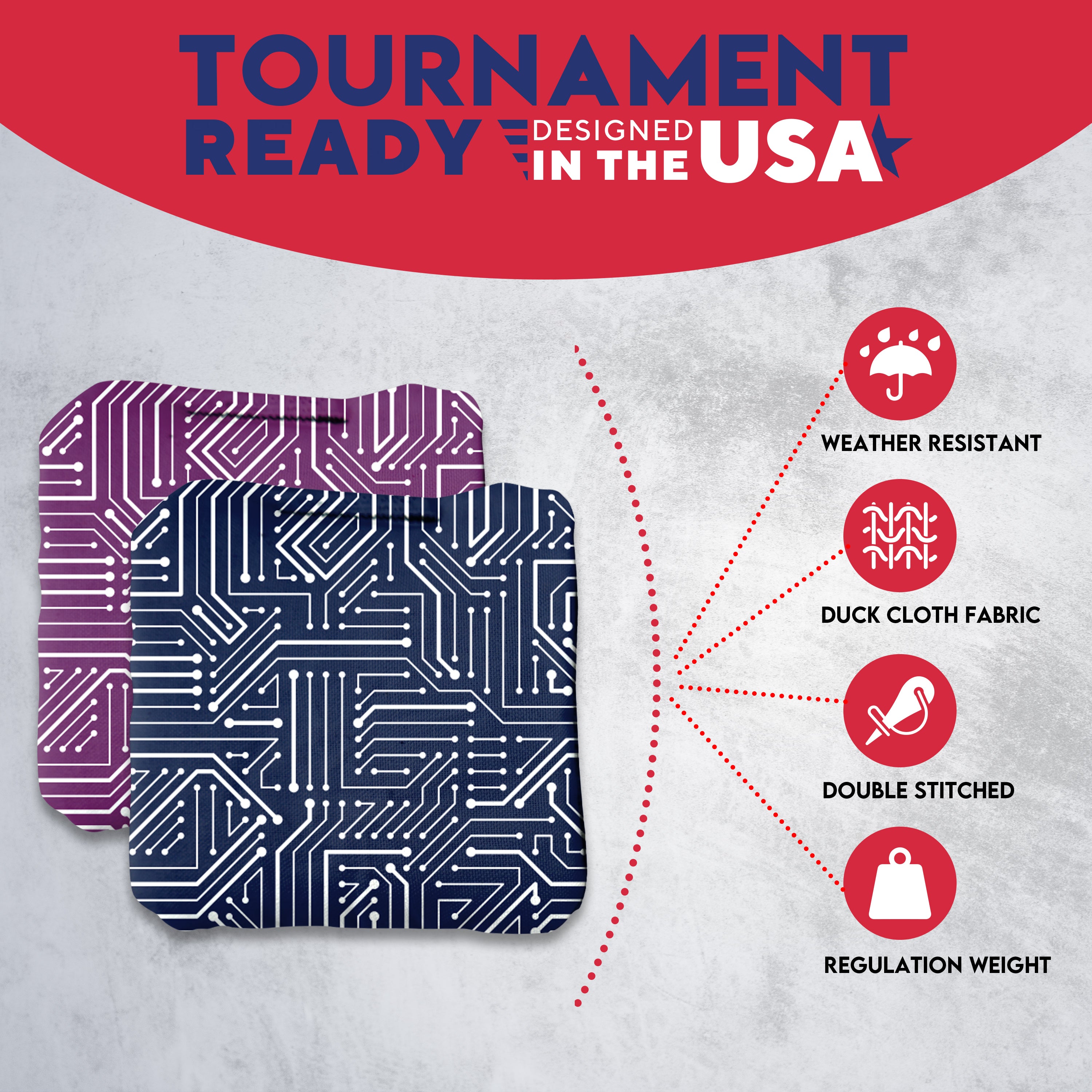 Blue Purple Tech Cornhole Bags - Set of 8