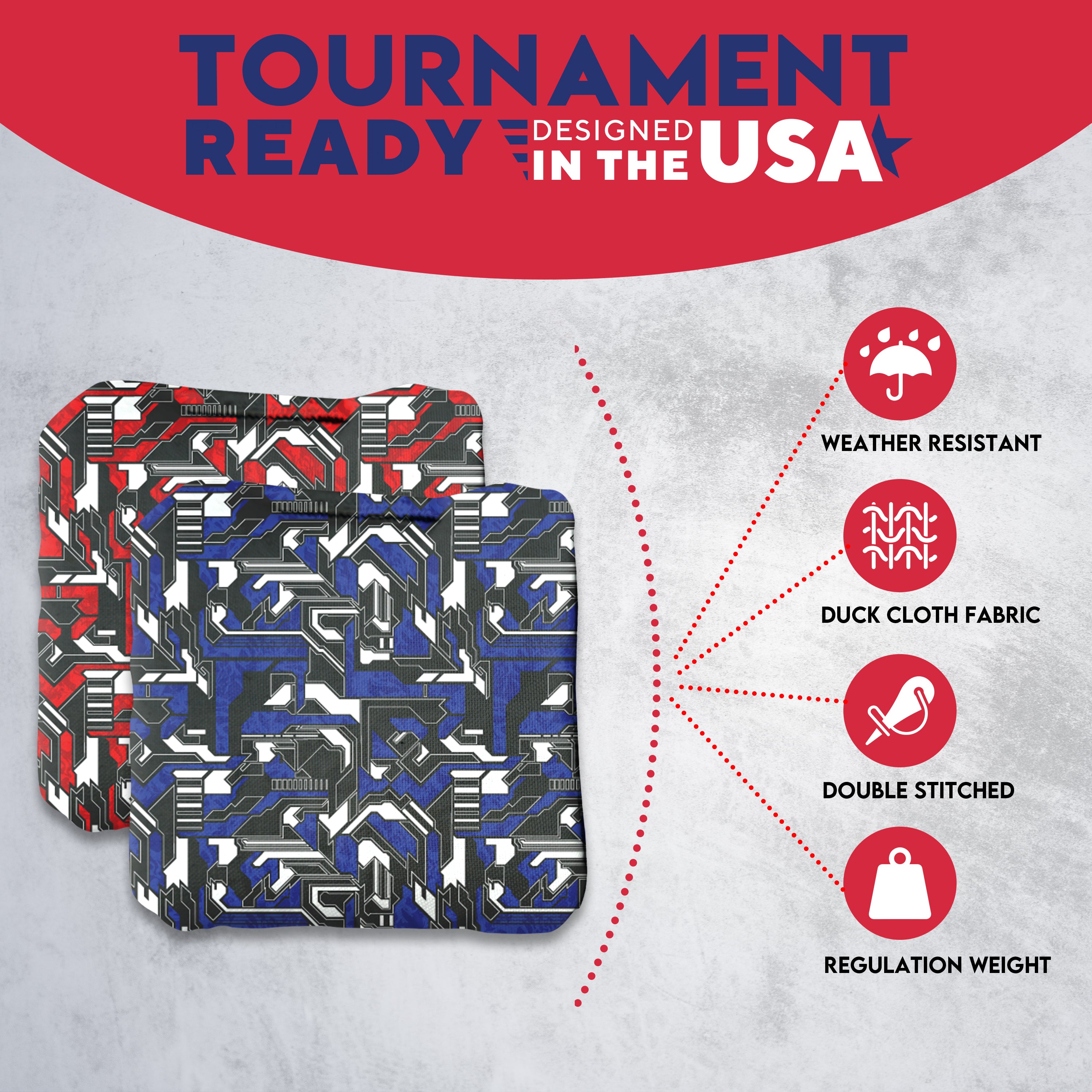 Blue Red Tech Fusion Cornhole Bags - Set of 8