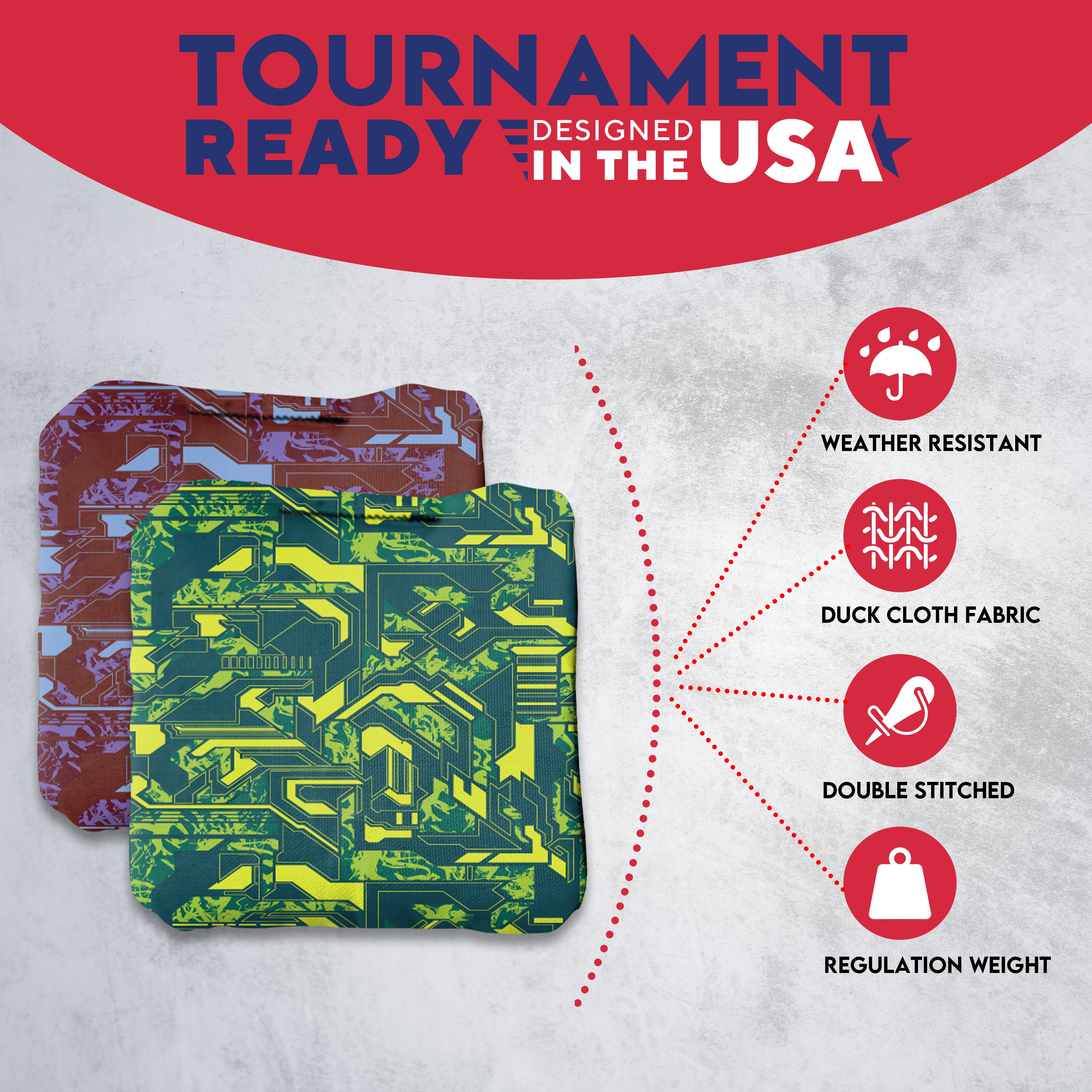 Green Purple Tech Fusion Cornhole Bags - Set of 8