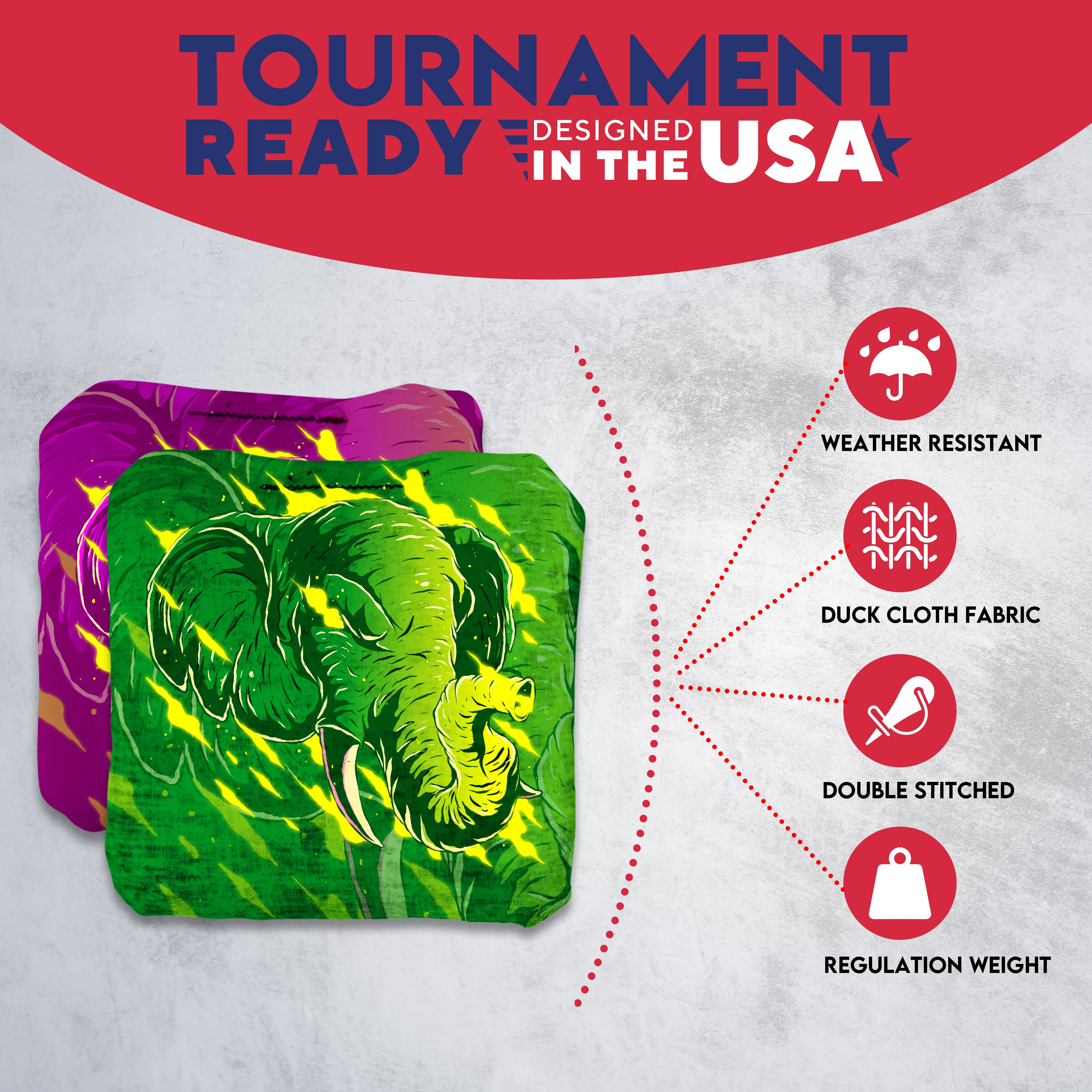 Purple Green Elephant Cornhole Bags - Set of 8