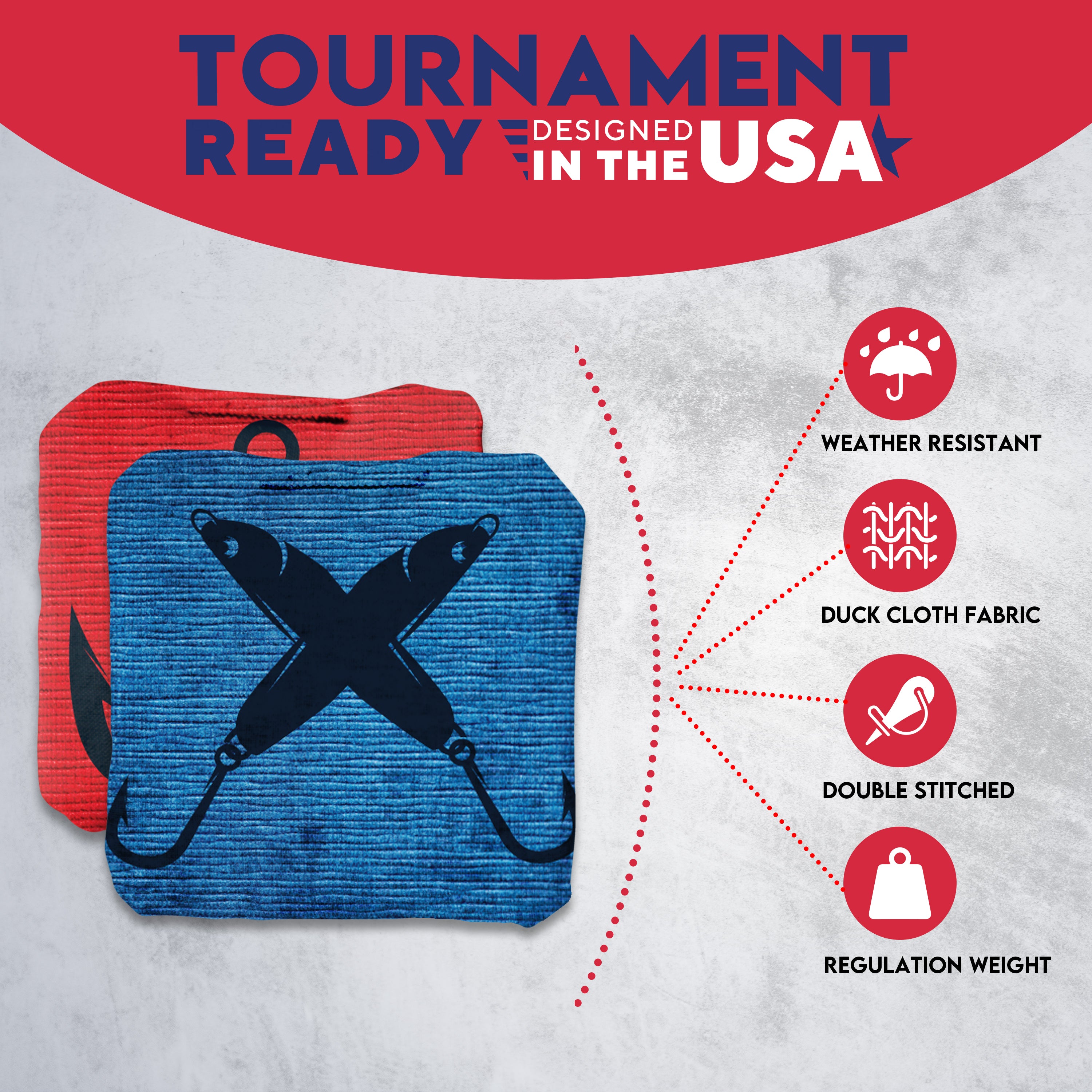 Red Blue Hooks Cornhole Bags - Set of 8