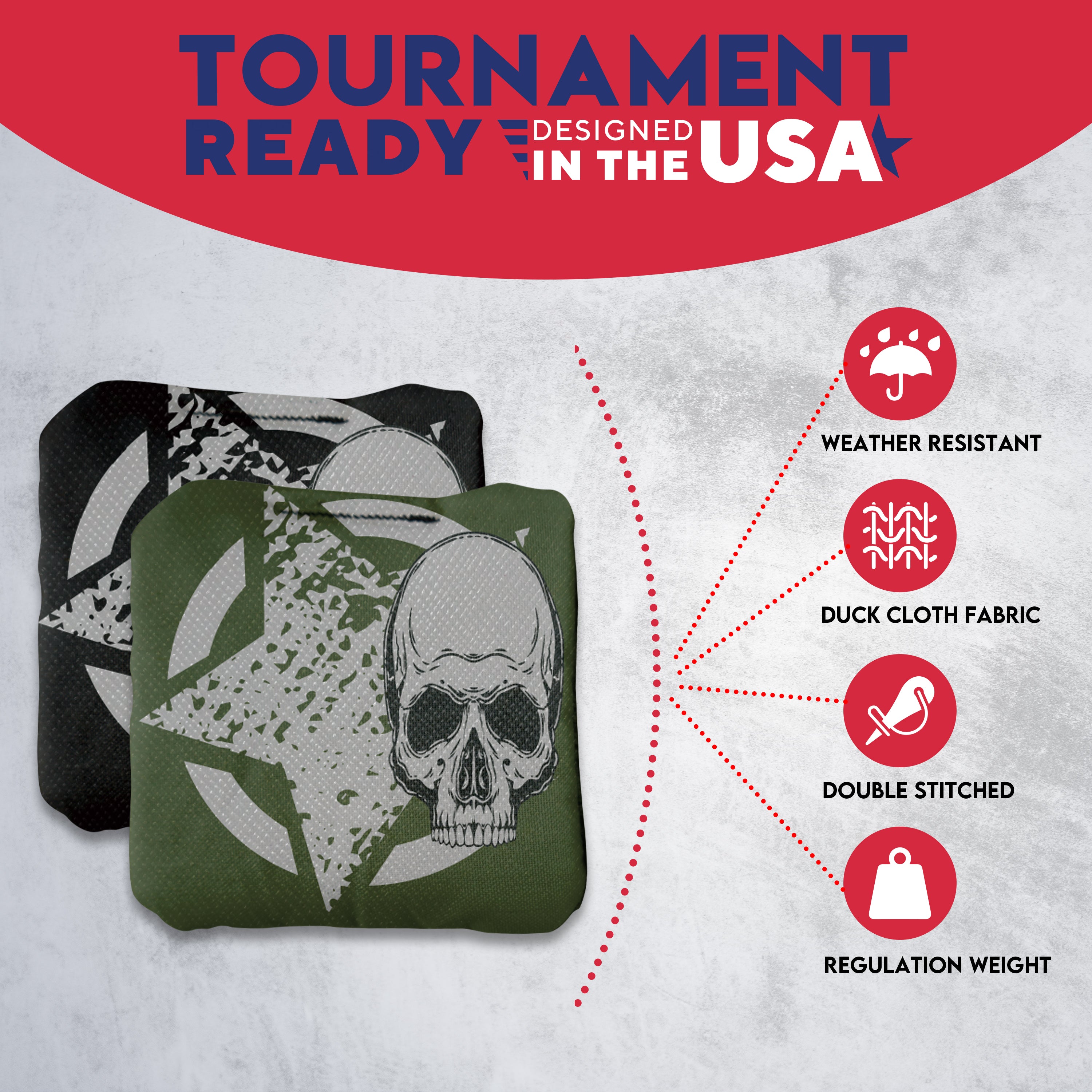 Black Green Star Skull Cornhole Bags - Set of 8