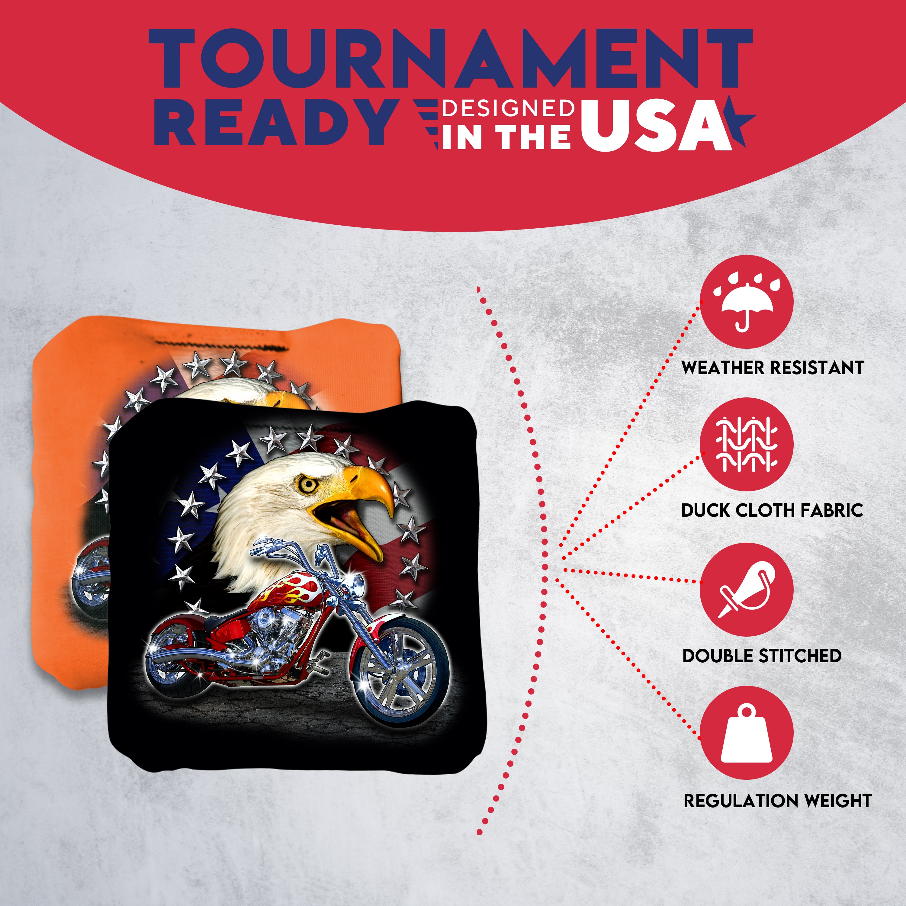Motorcycle Bald Eagle Cornhole Bags - Set of 8