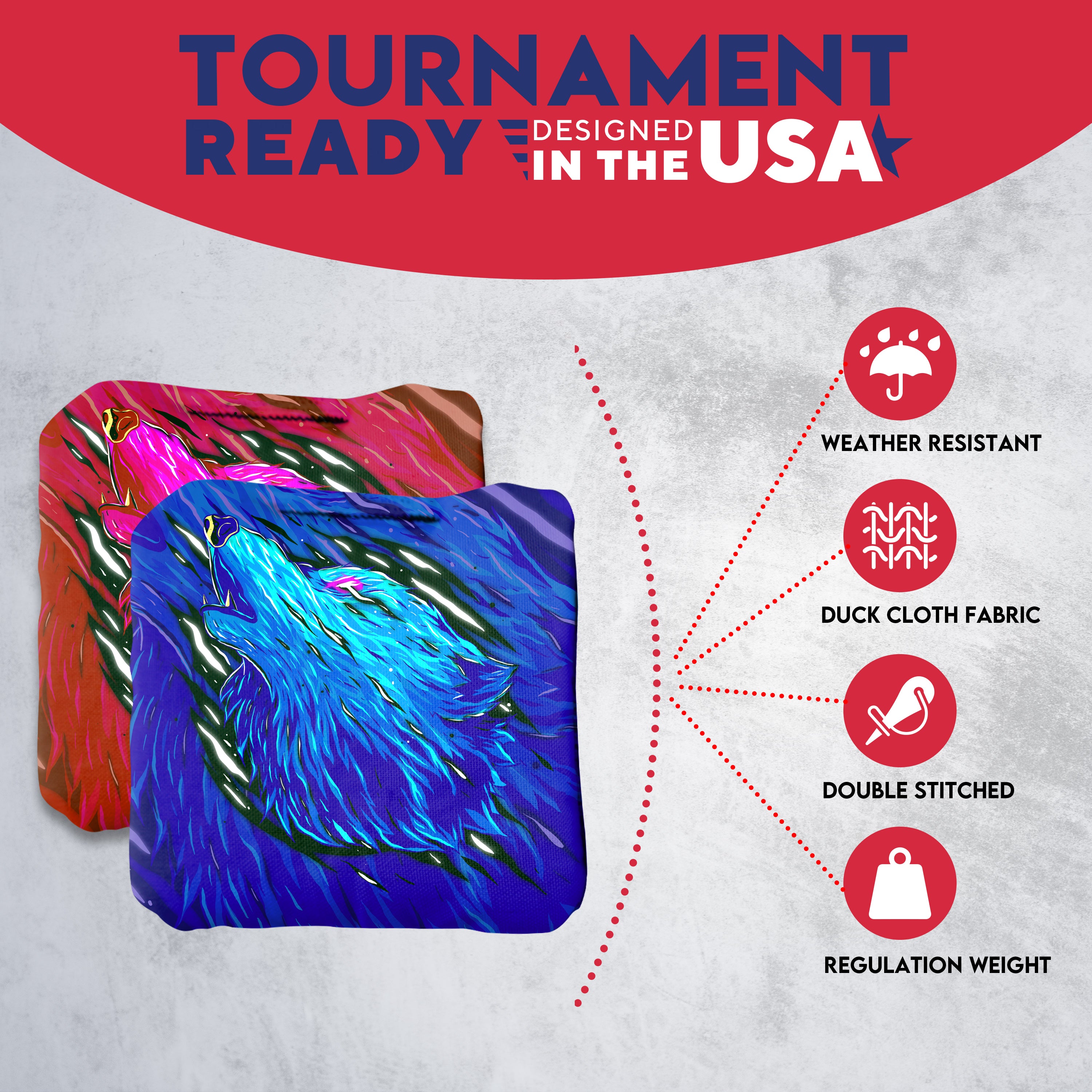 Blue Pink Wolf Cornhole Bags - Set of 8