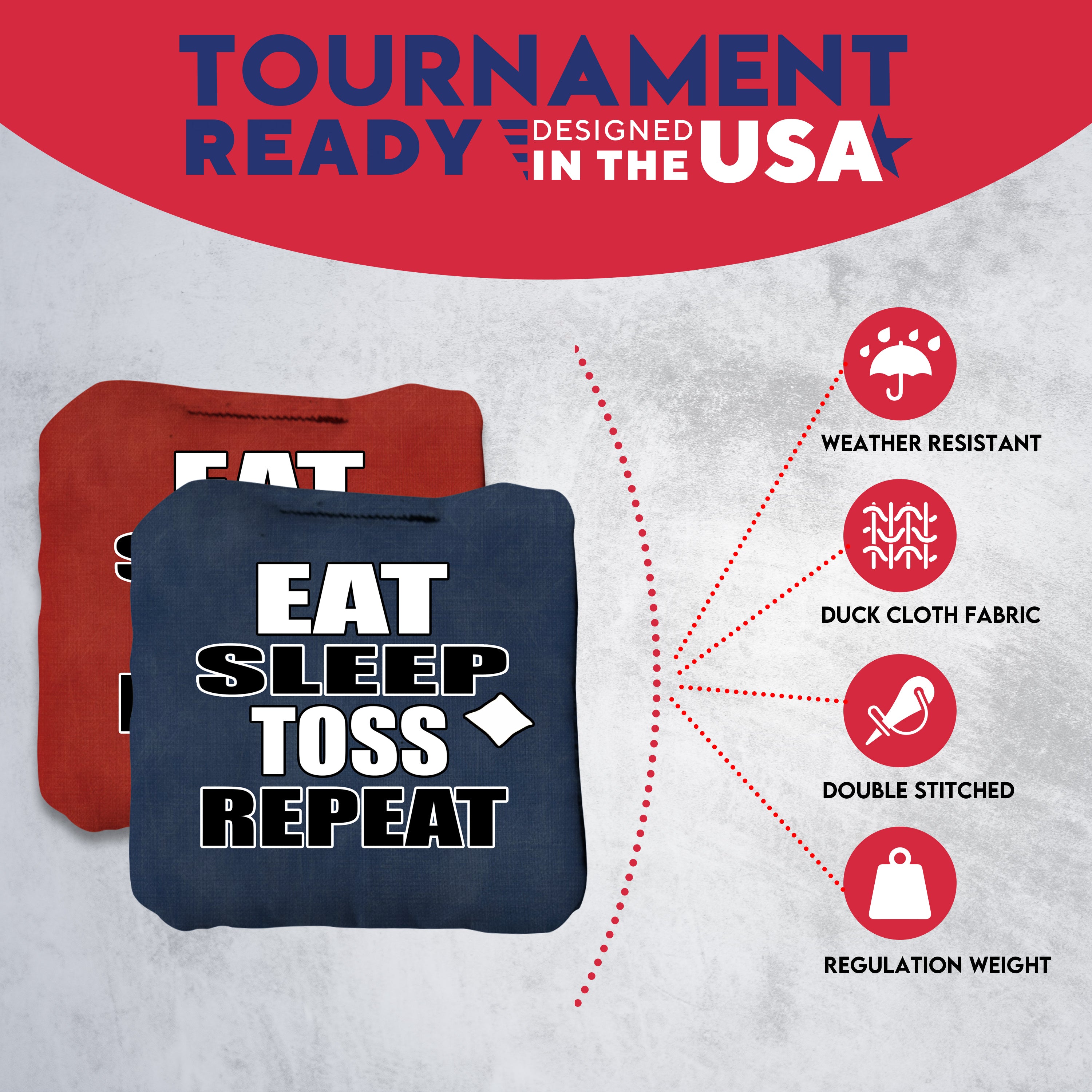 Eat Sleep Toss Repeat Cornhole Bags - Set of 8