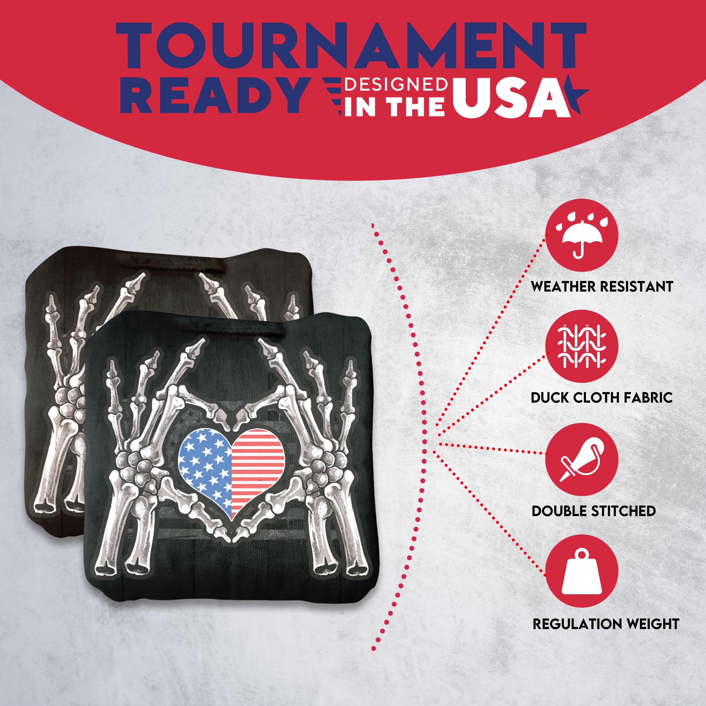 Bone Hand Heart Flag Cornhole Bags - Set of 8
