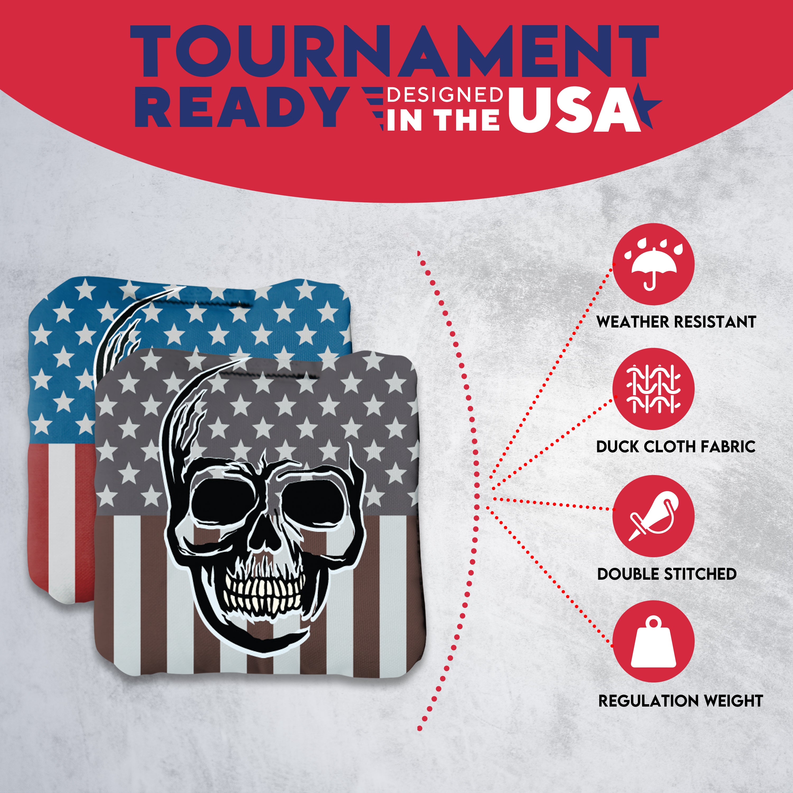 Skull Over Flag Cornhole Bags - Set of 8
