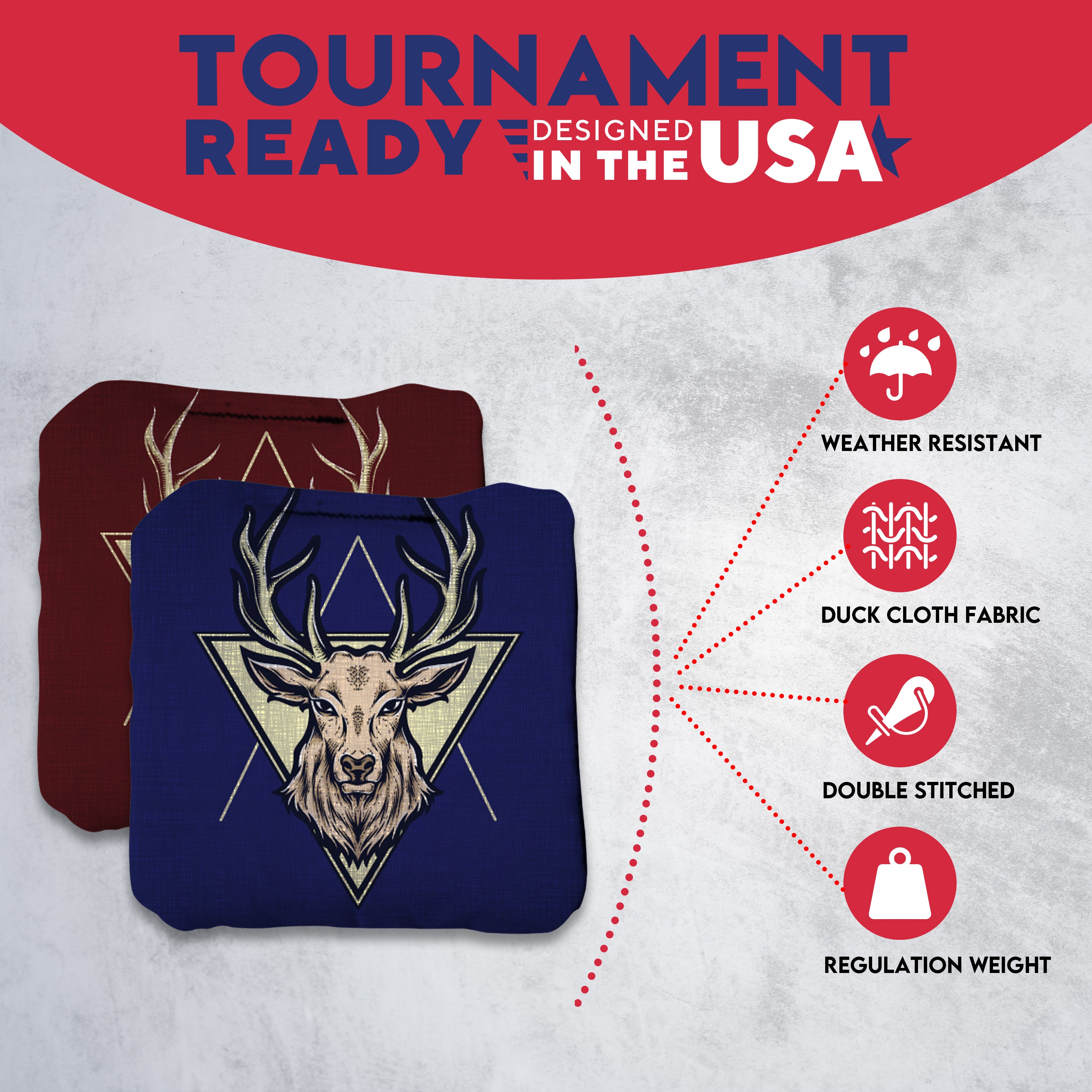 Red Blue Deer Cornhole Bags - Set of 8