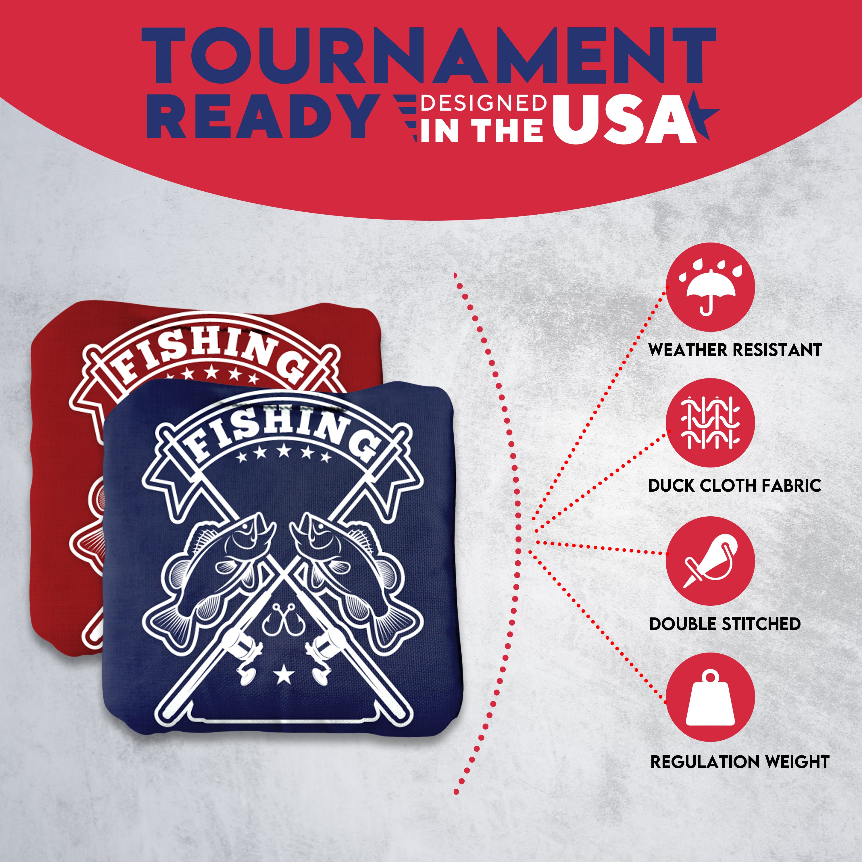 Red Blue Fish Logo Cornhole Bags - Set of 8