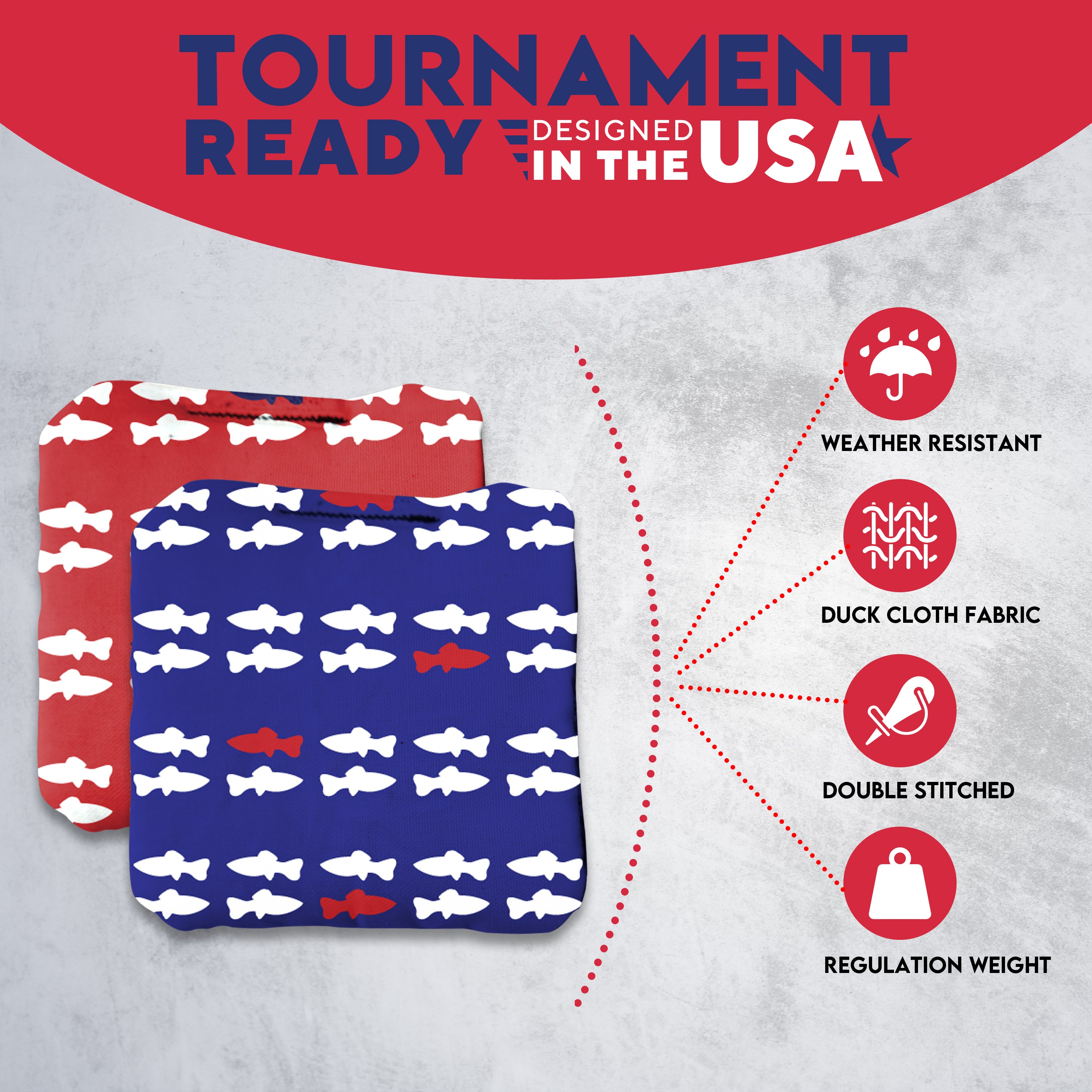 Red Blue Fish Cornhole Bags - Set of 8