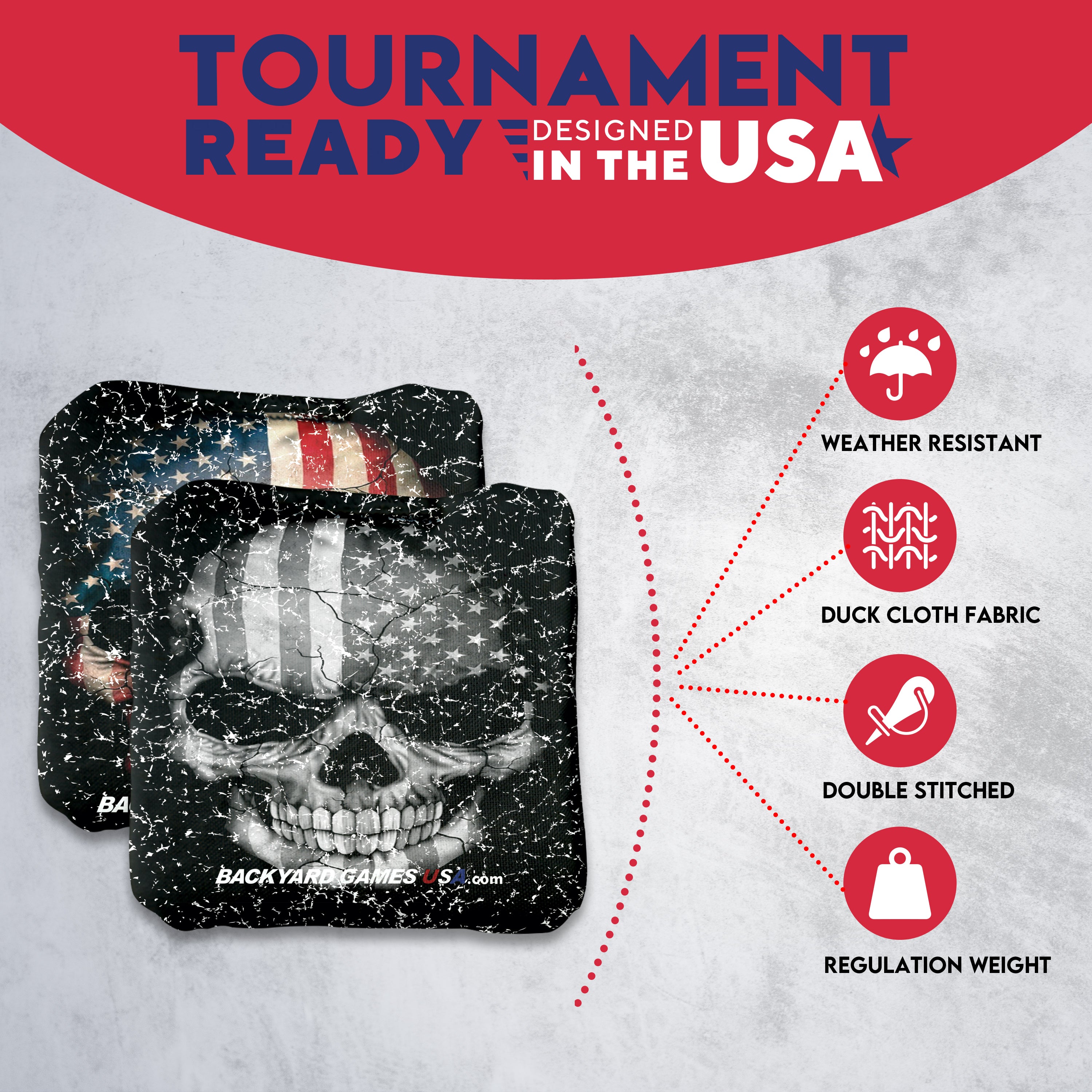 Red Grey Skull Cornhole Bags - Set of 8