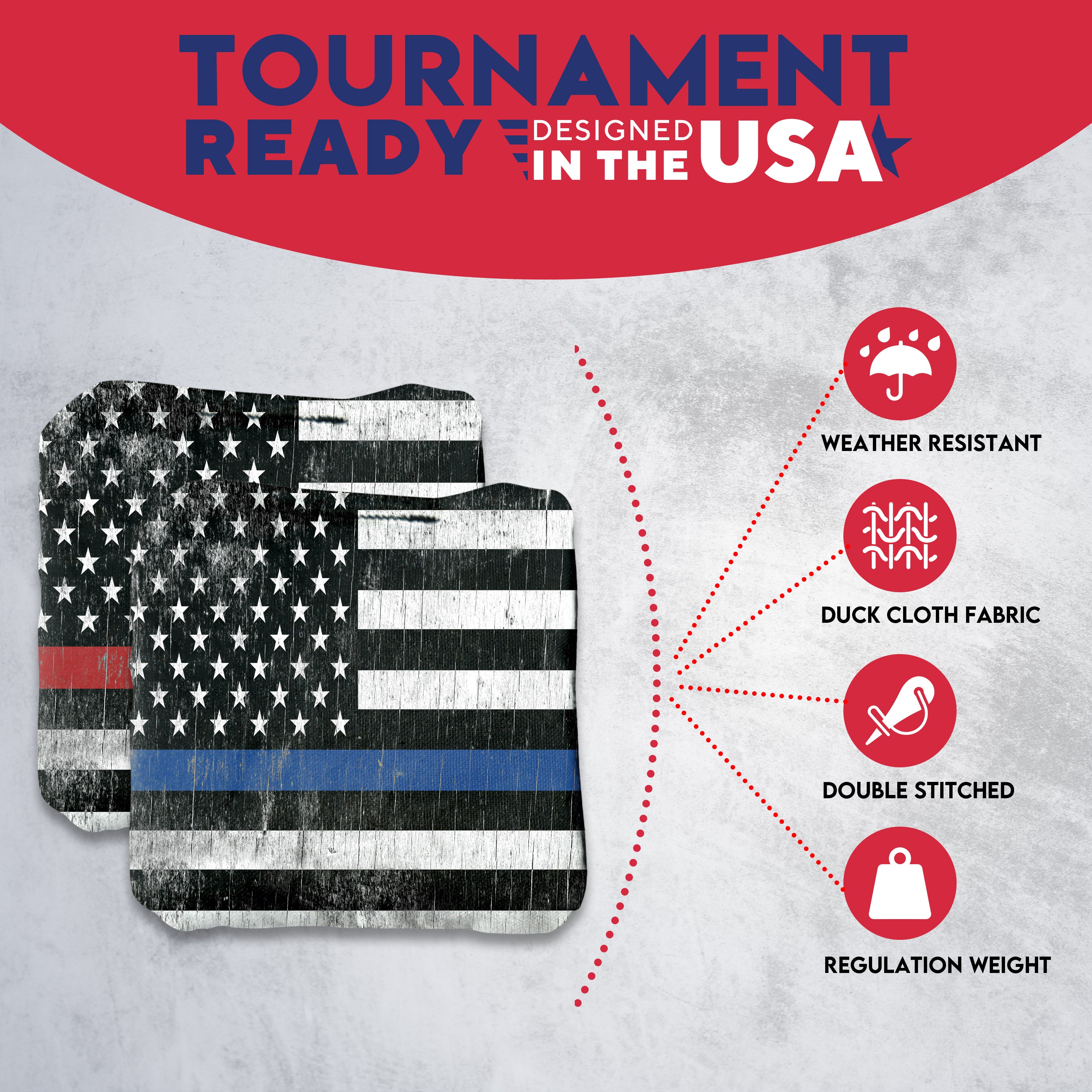 Red Blue Lines Cornhole Bags - Set of 8