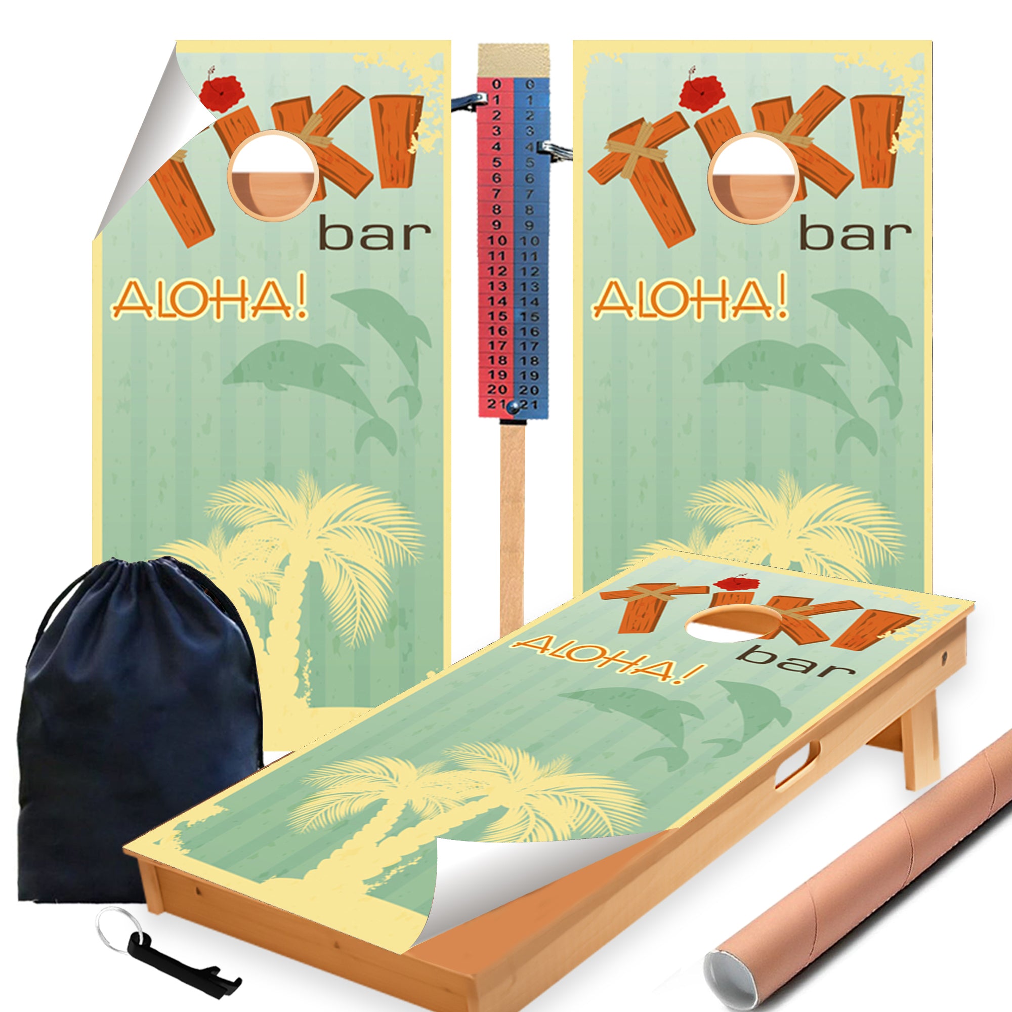 Green Tiki Cornhole Boards Wraps (Set of 2)