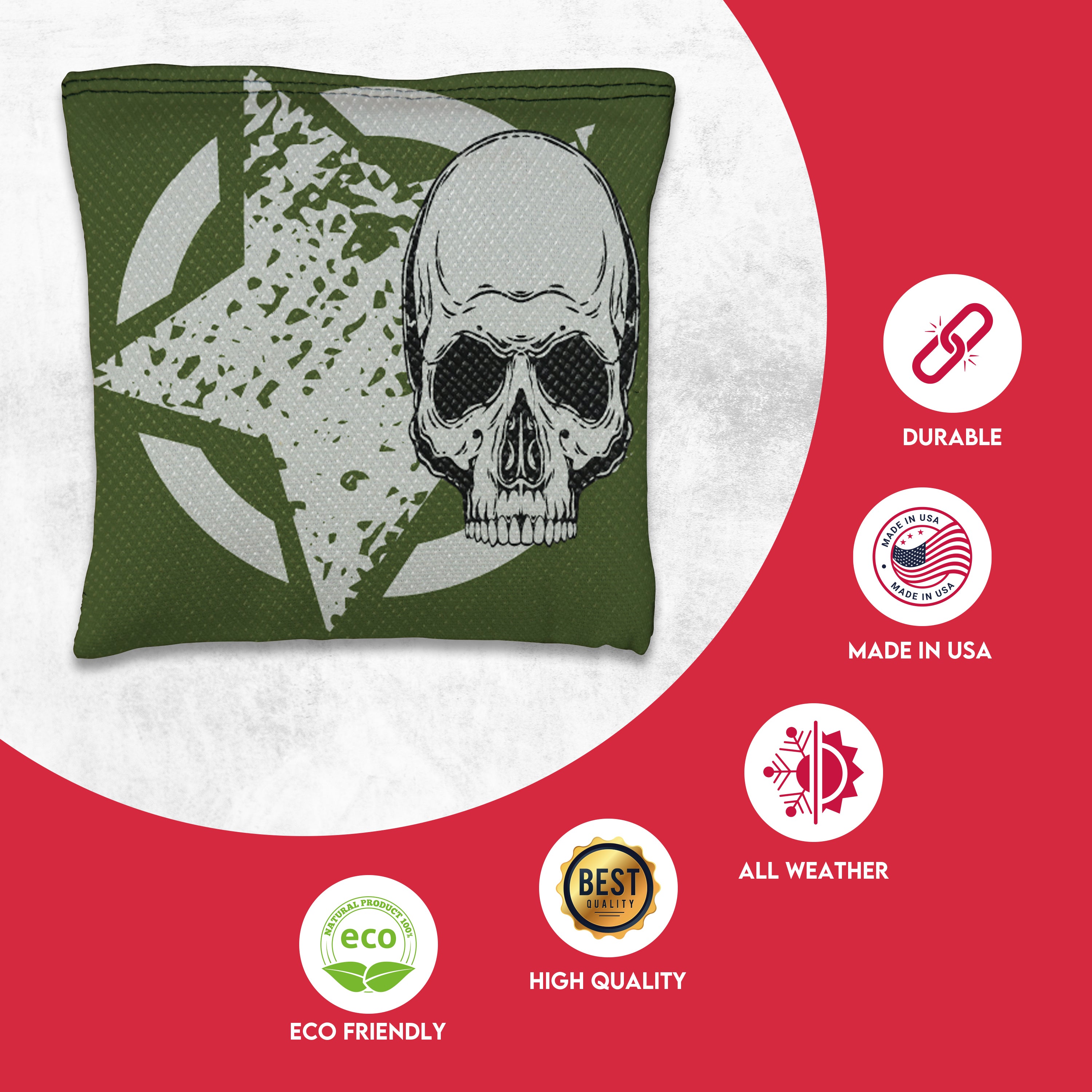 Black Green Star Skull Cornhole Bags