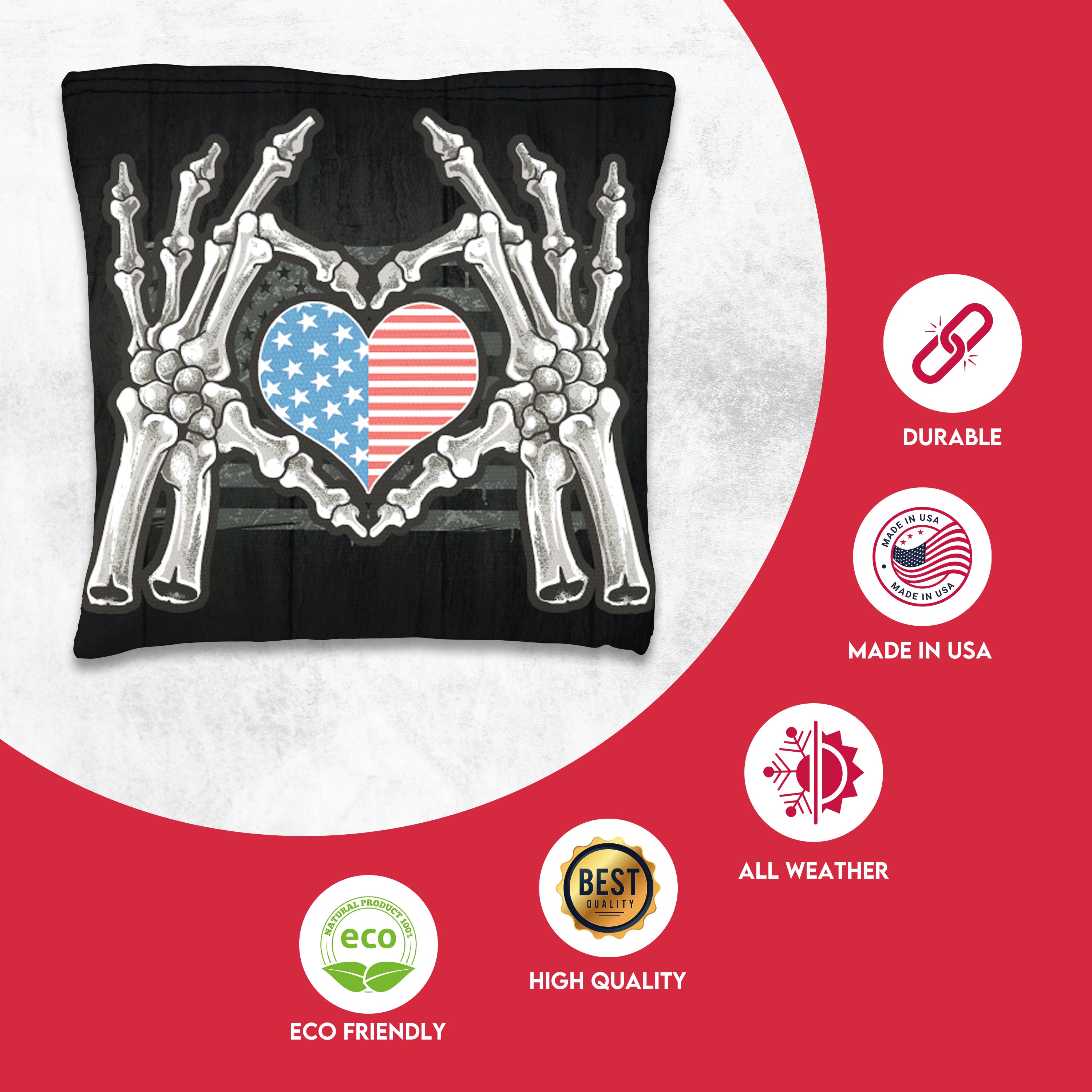 Bone Hand Heart Flag Cornhole Bags