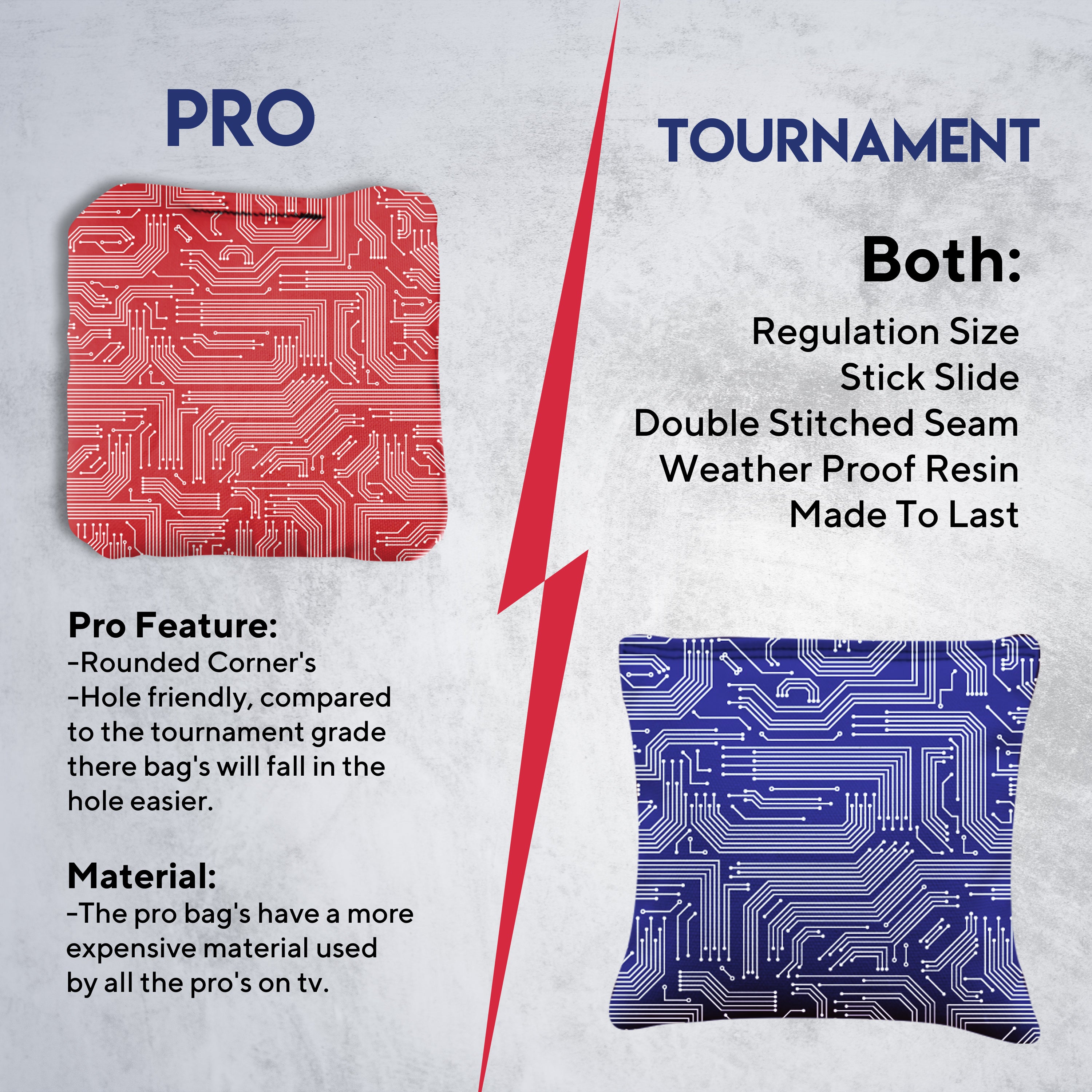 Red Blue Tech Cornhole Bags - Set of 8