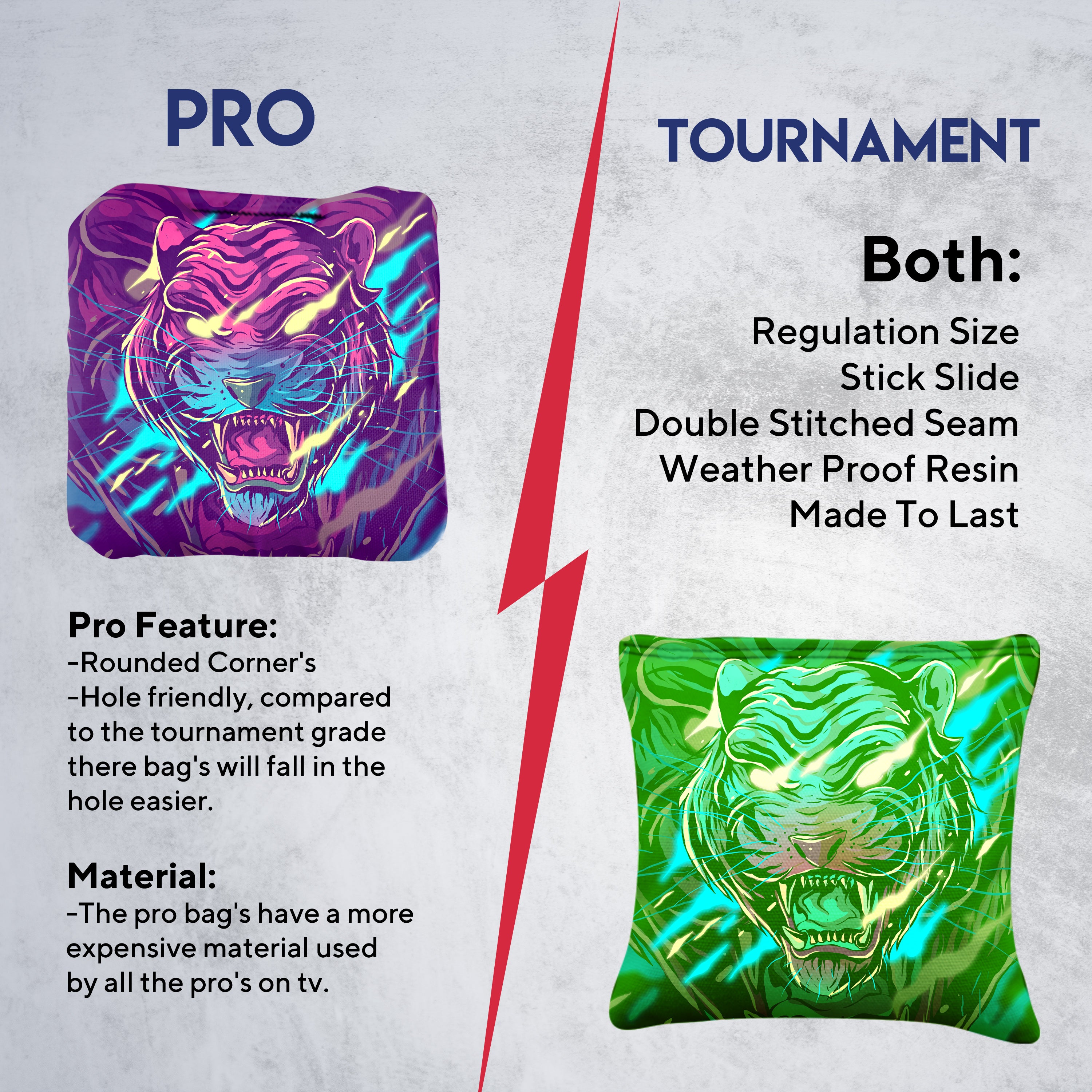 Purple Green Tiger Cornhole Bags - Set of 8