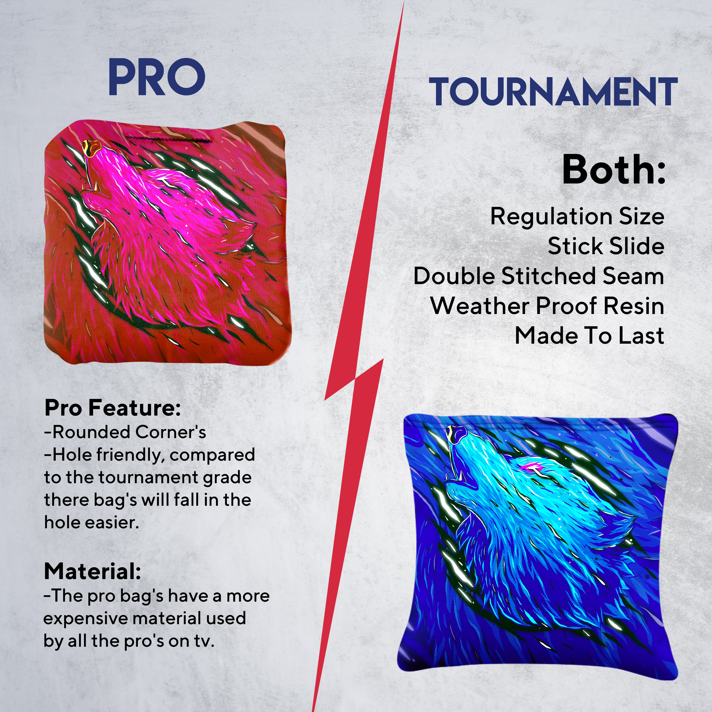 Blue Pink Wolf Cornhole Bags - Set of 8