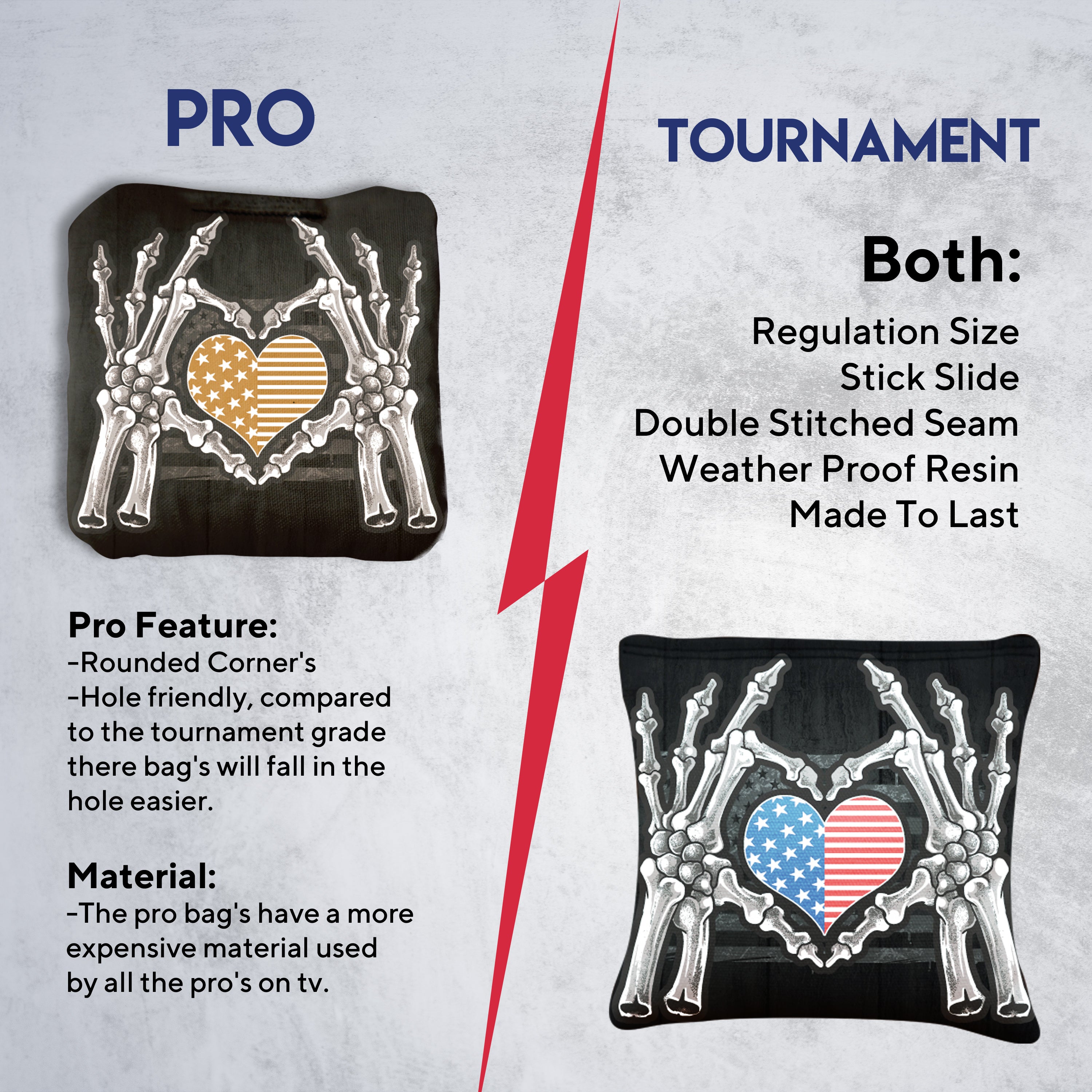 Bone Hand Heart Flag Cornhole Bags - Set of 8