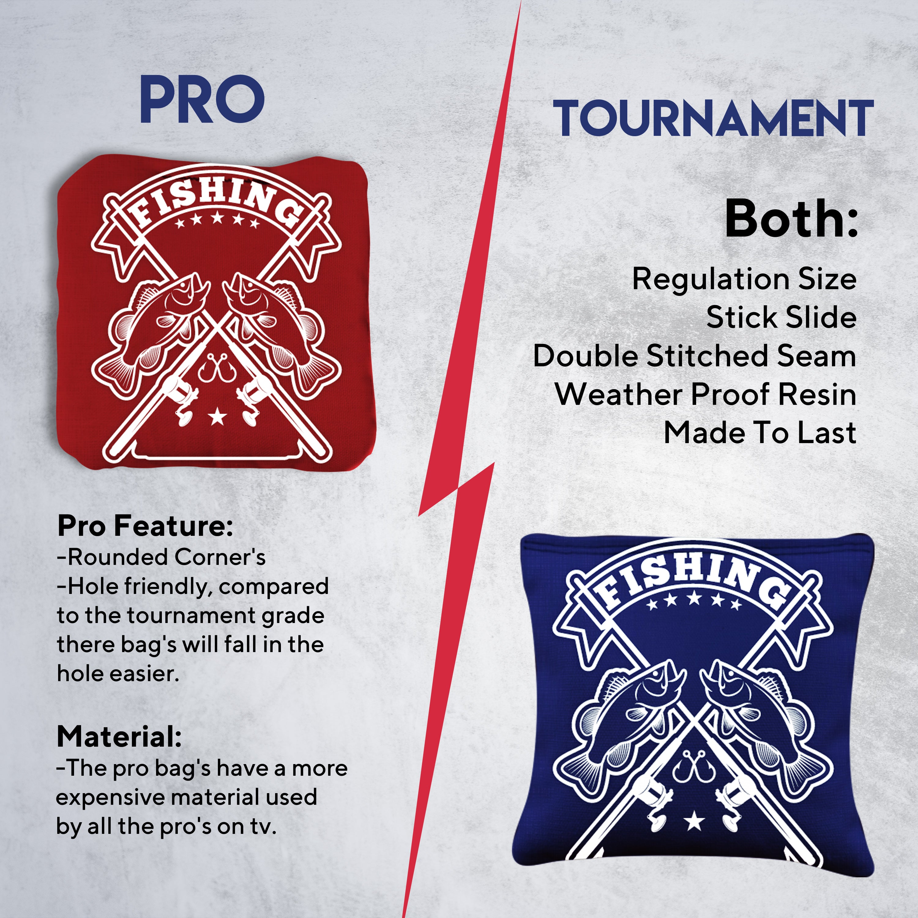 Red Blue Fish Logo Cornhole Bags - Set of 8