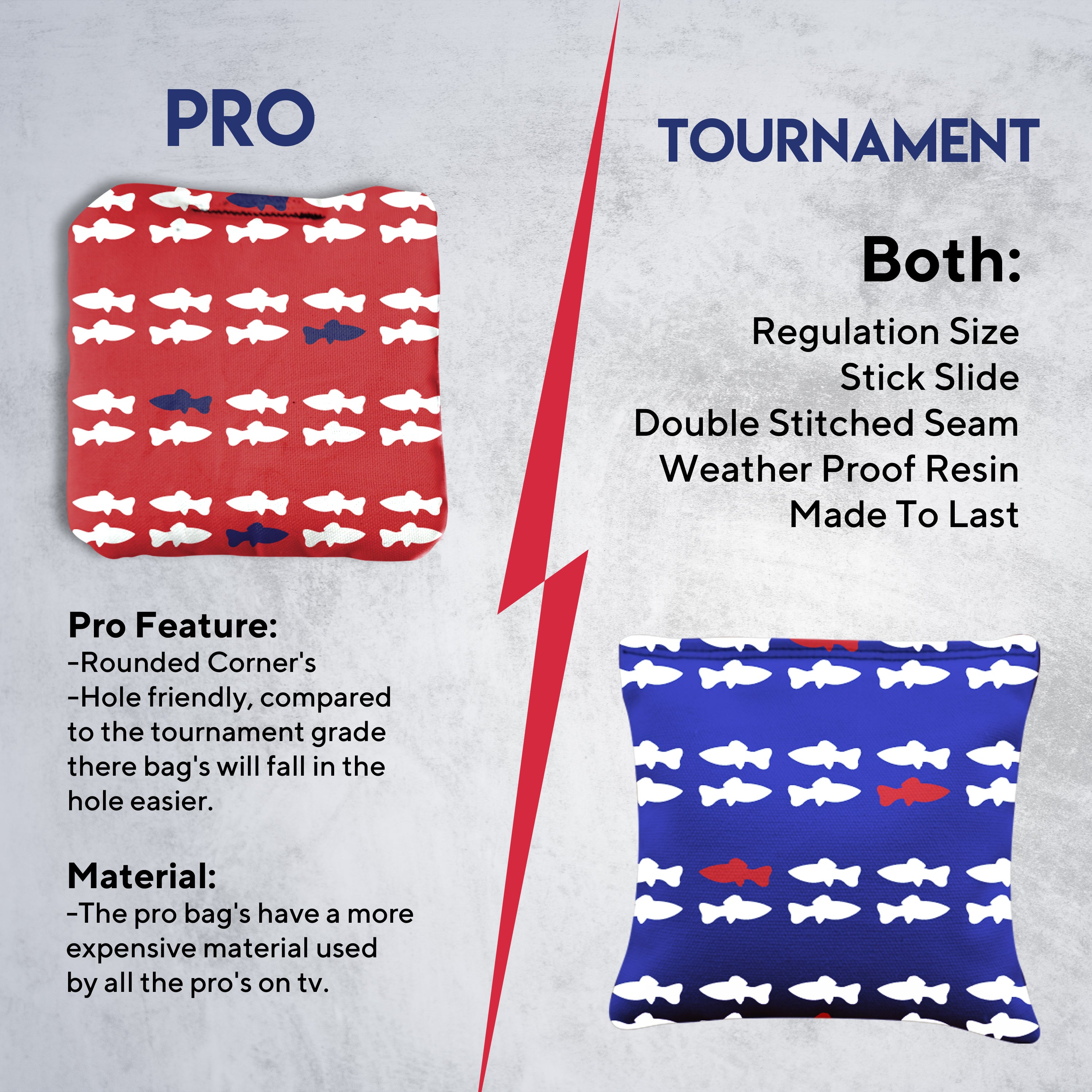 Red Blue Fish Cornhole Bags - Set of 8