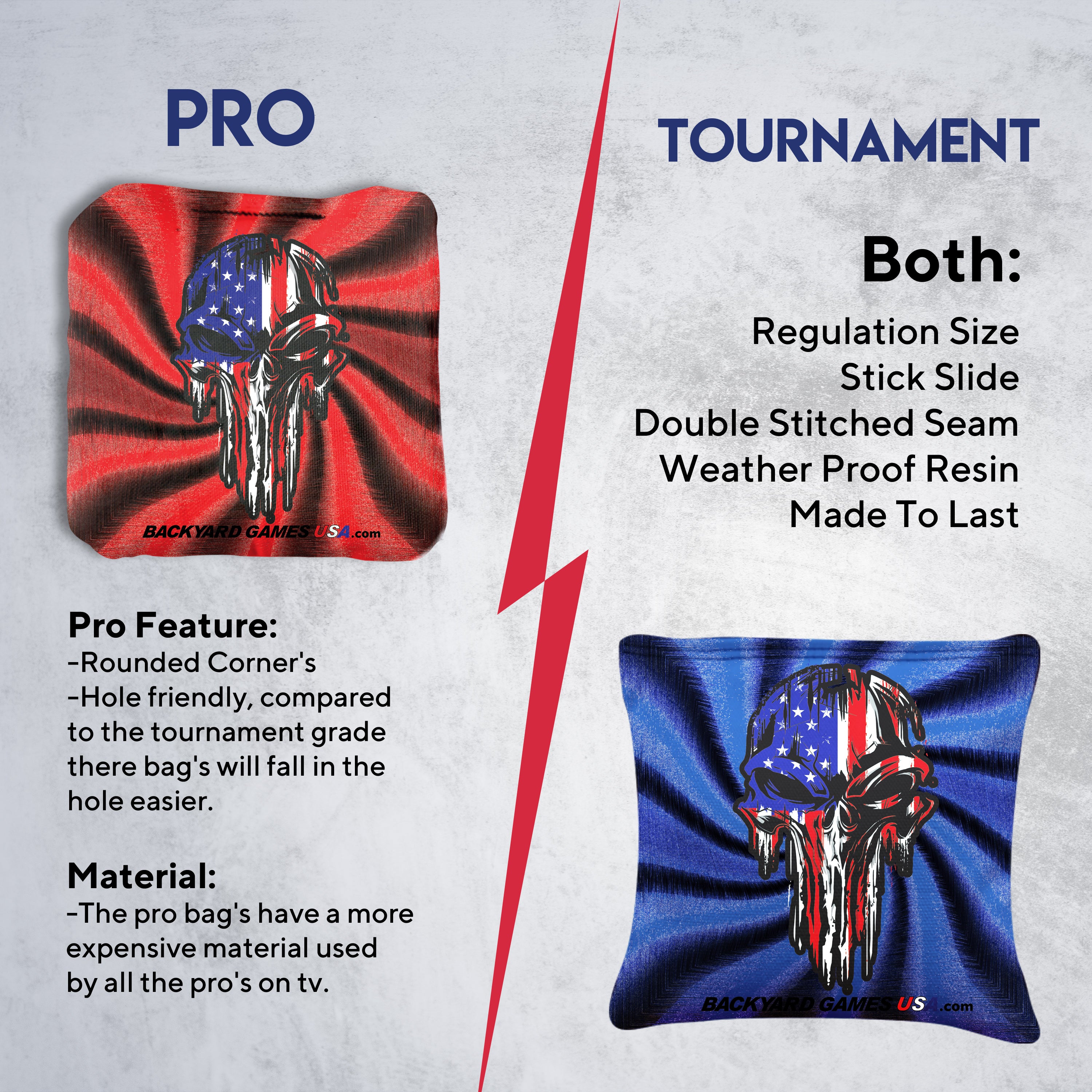 Red Blue Skull Cornhole Bags - Set of 8