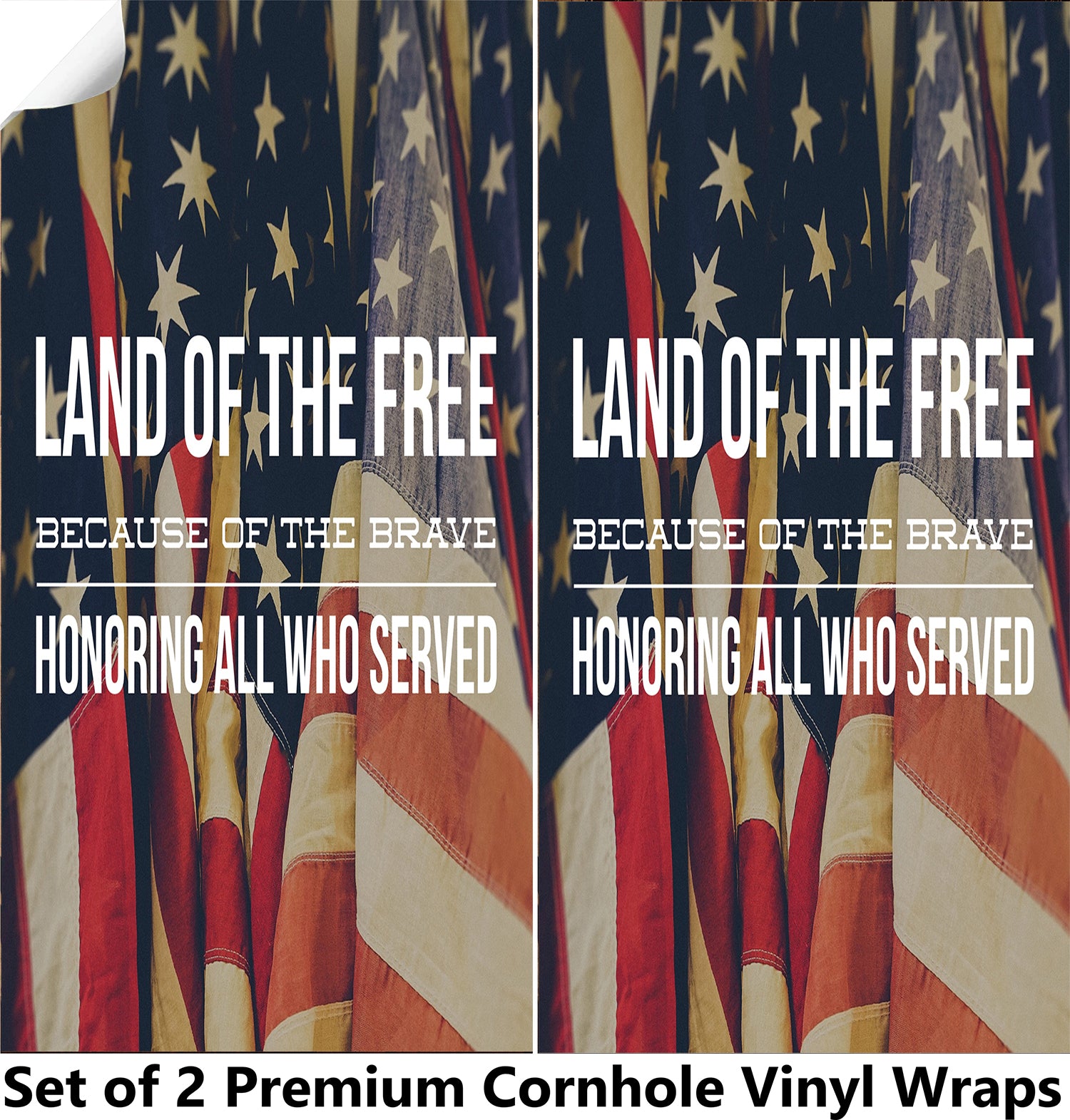 Land of Free Flag Cornhole Boards Wraps (Set of 2)