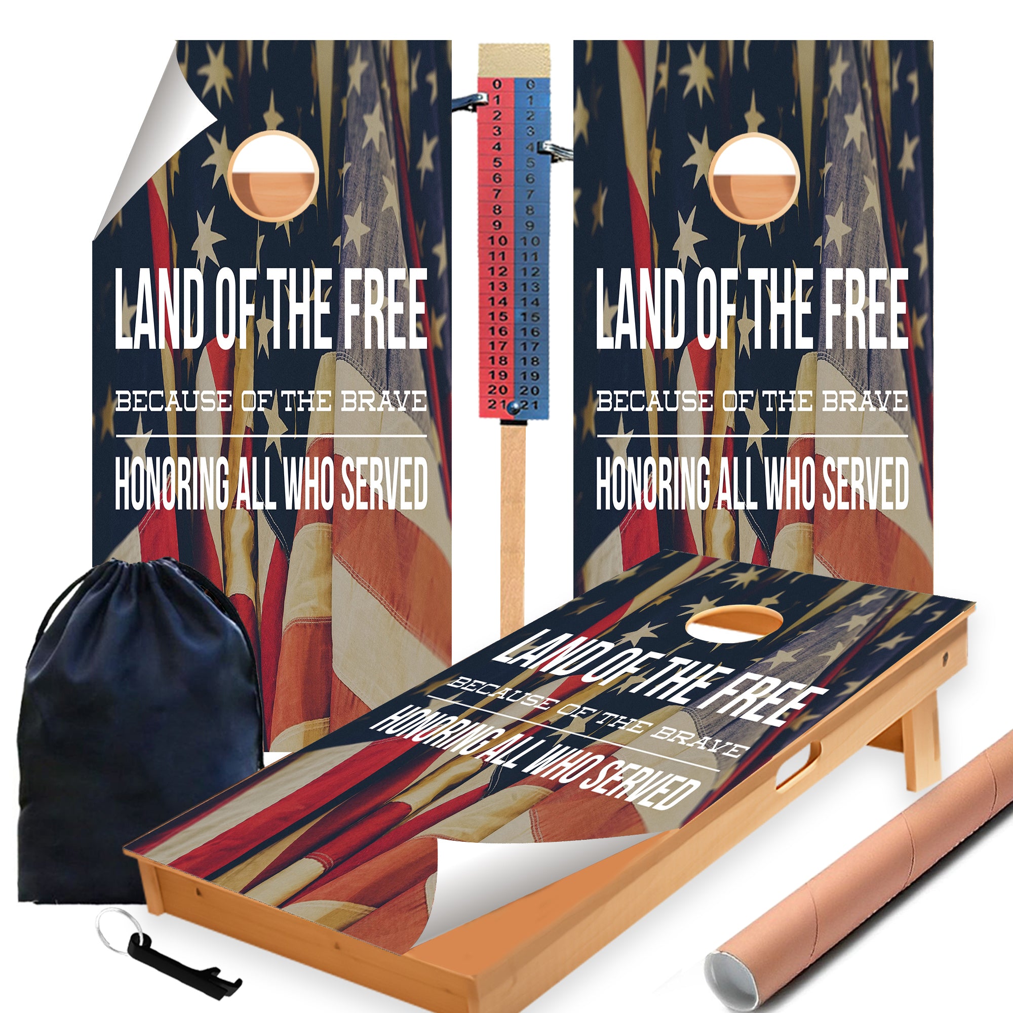 Land of Free Flag Cornhole Boards Wraps (Set of 2)