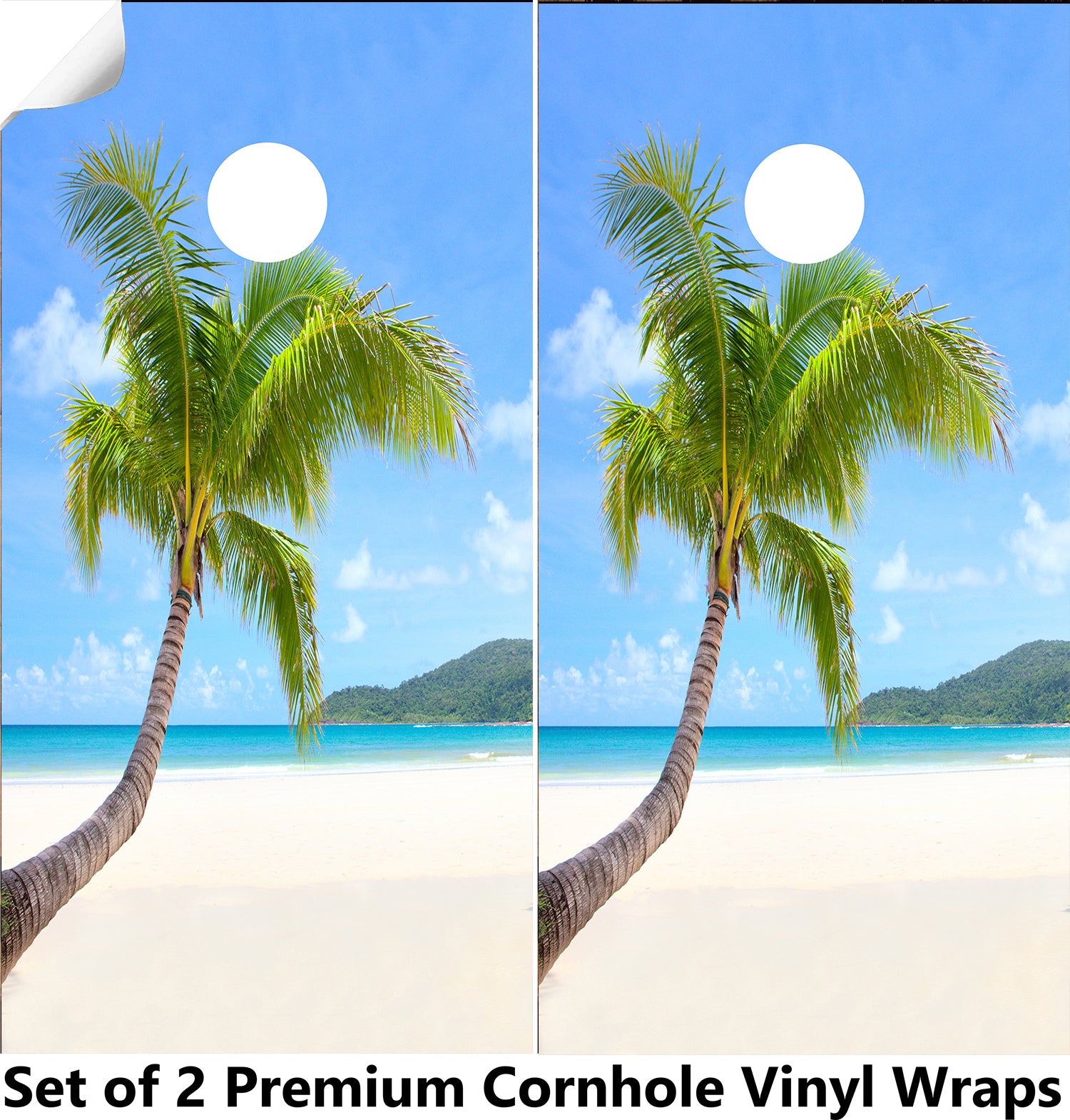 Palm Tree Ocean Cornhole Boards Wraps (Set of 2)
