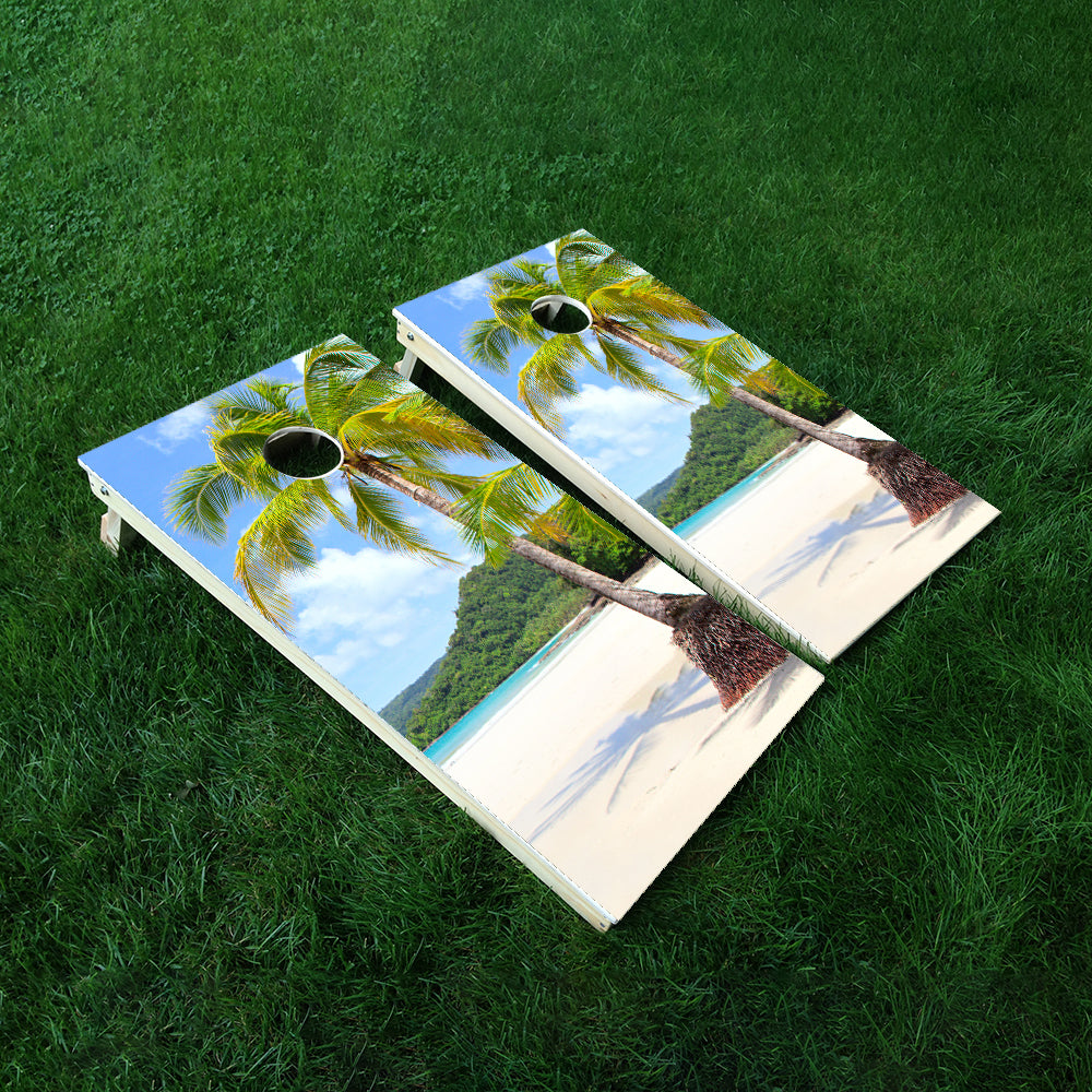 Palm Tree Ocean (2) Cornhole Boards Wraps (Set of 2)