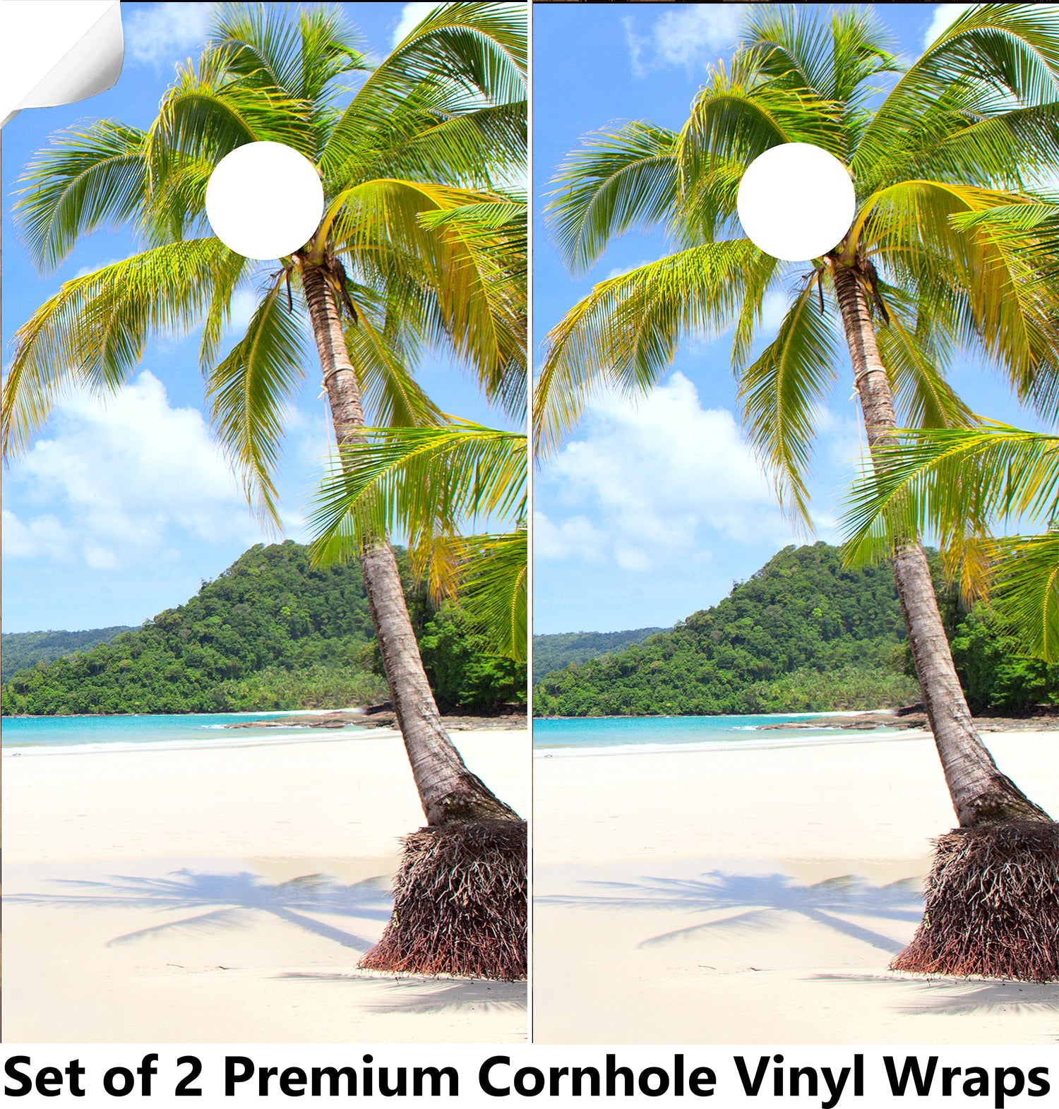 Palm Tree Ocean (2) Cornhole Boards Wraps (Set of 2)