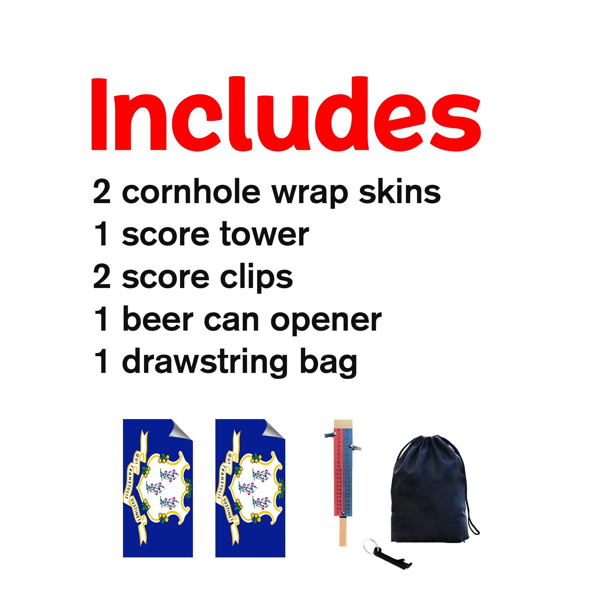 Connecticut Classic State Flag Cornhole Boards Wraps (Set of 2)